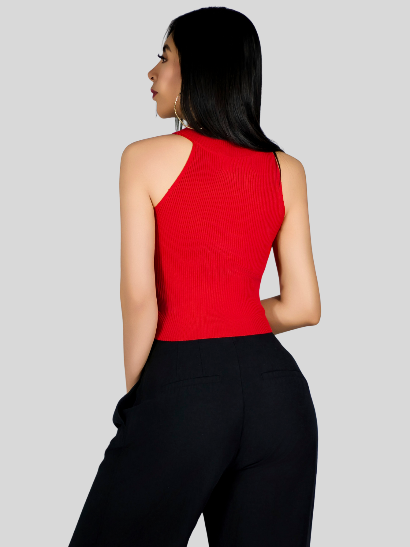 Foto 4 pulgar | Blusa Crop Cuello Halter Canale Bl-1035 Rojo Diseño Elegante Y Comodidad