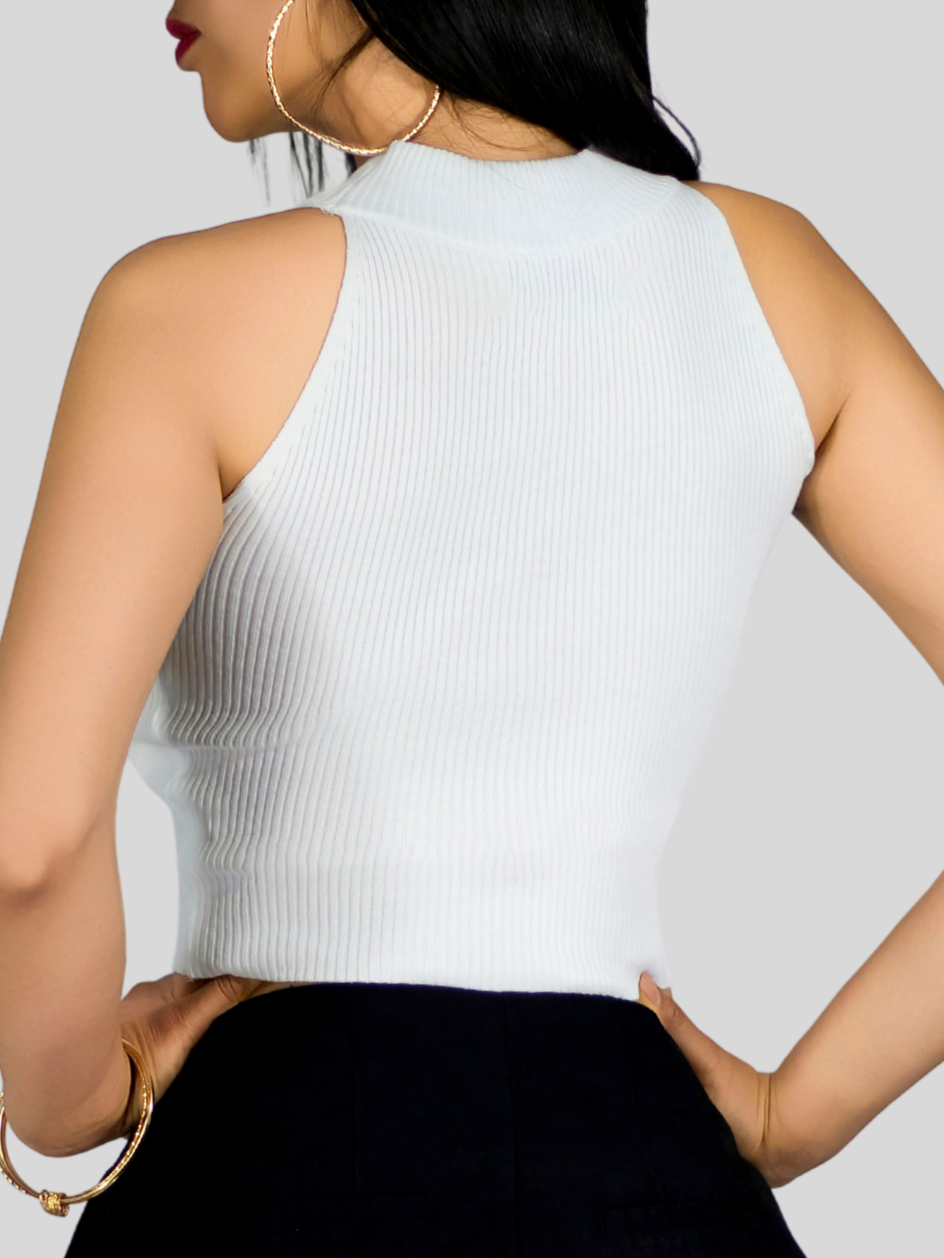 Foto 7 pulgar | Blusa Crop Cuello Halter Canale Bl-1035 Blanco Diseño Elegante Y Comodidad