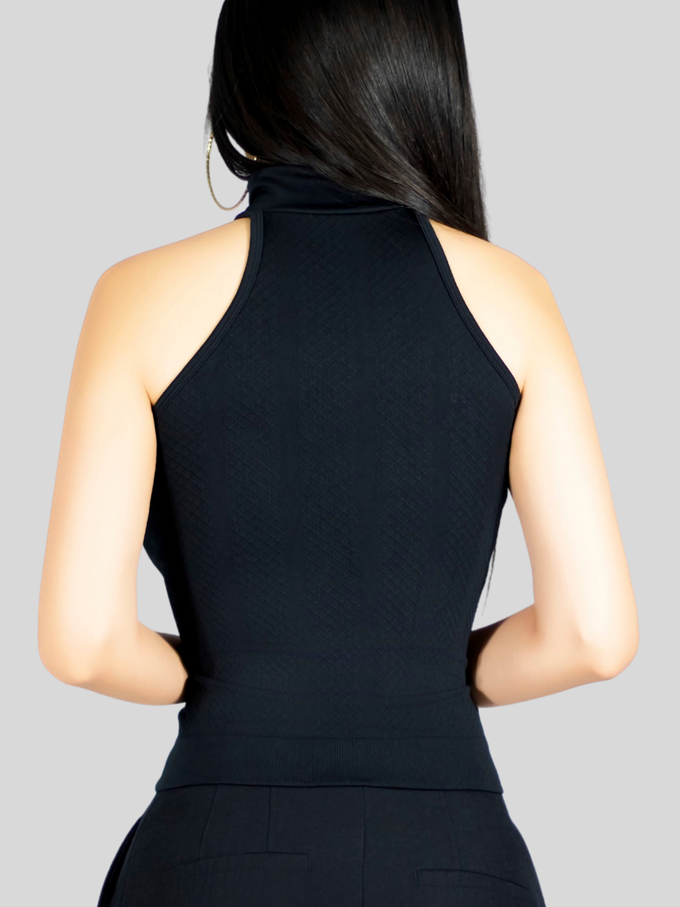 Foto 4 pulgar | Blusas Mujer Unitalla Texturizada Casual Bl-1029 Negro Elegante Crop Top