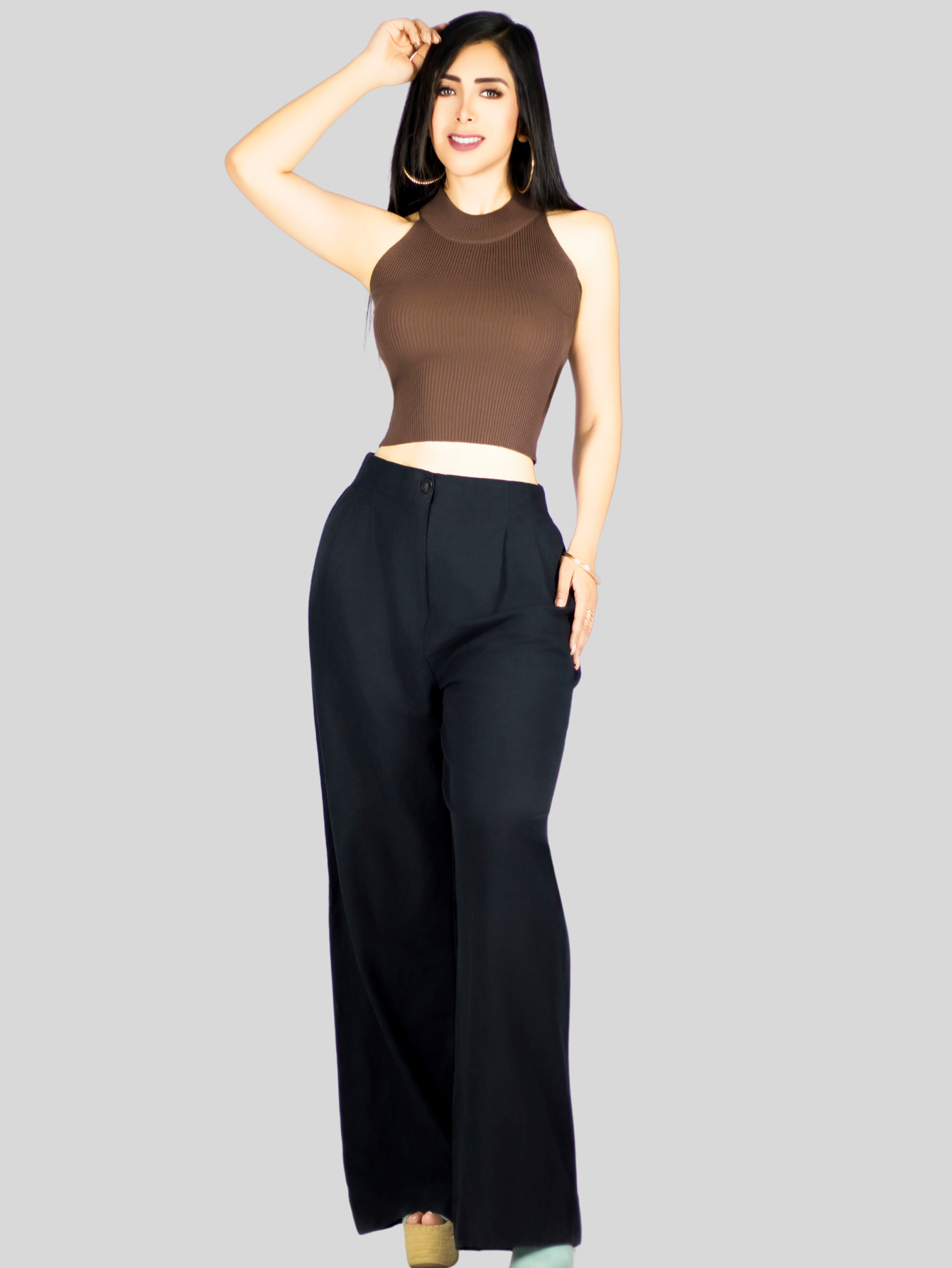Foto 3 pulgar | Blusa Crop Cuello Halter Canale Bl-1035 Café Oscuro Diseño Elegante Y Comodidad