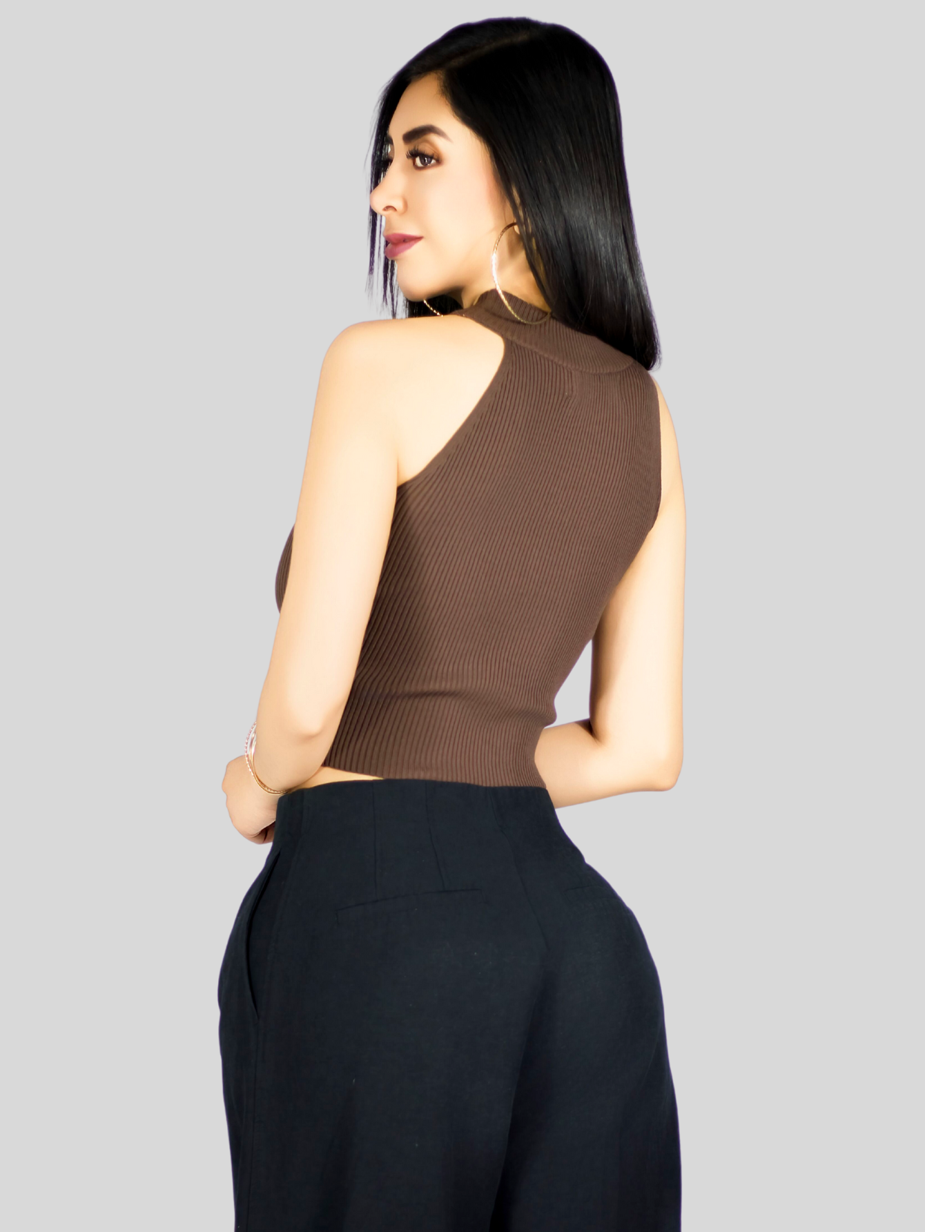 Foto 3 | Blusa Crop Cuello Halter Canale Bl-1035 Café Oscuro Diseño Elegante Y Comodidad