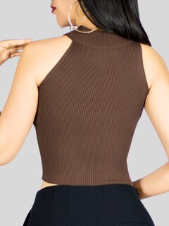 Foto 6 | Blusa Crop Cuello Halter Canale Bl-1035 Café Oscuro Diseño Elegante Y Comodidad