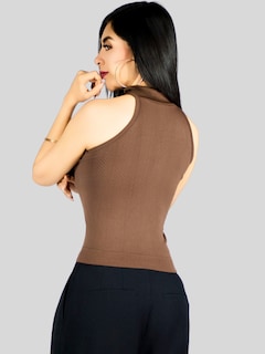 Foto 3 | Blusas Mujer Unitalla Texturizada Casual Bl-1029 Cafe Elegante Crop Top