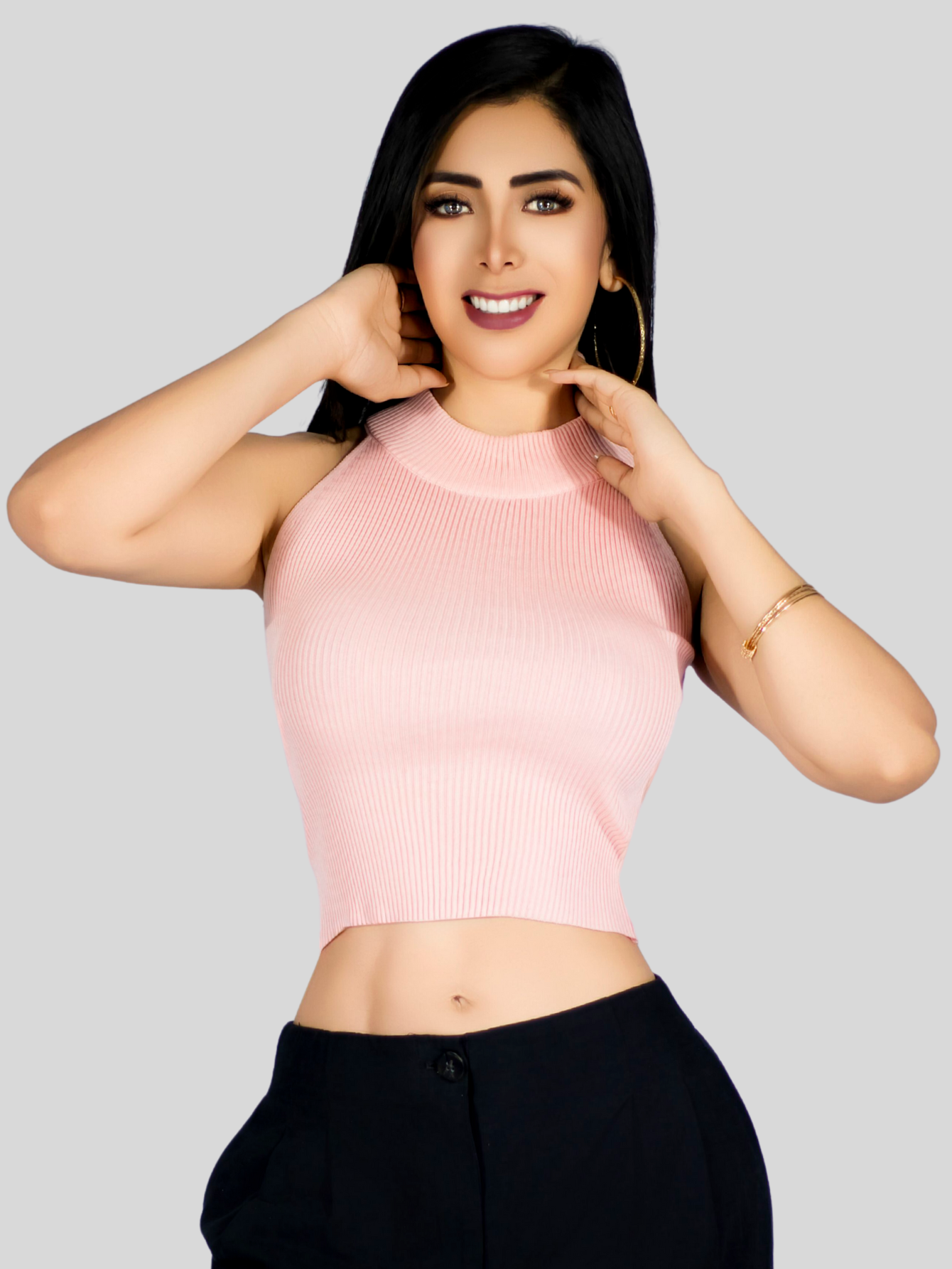 Foto 5 pulgar | Blusa Crop Cuello Halter Canale Bl-1035 Rosa Diseño Elegante Y Comodidad