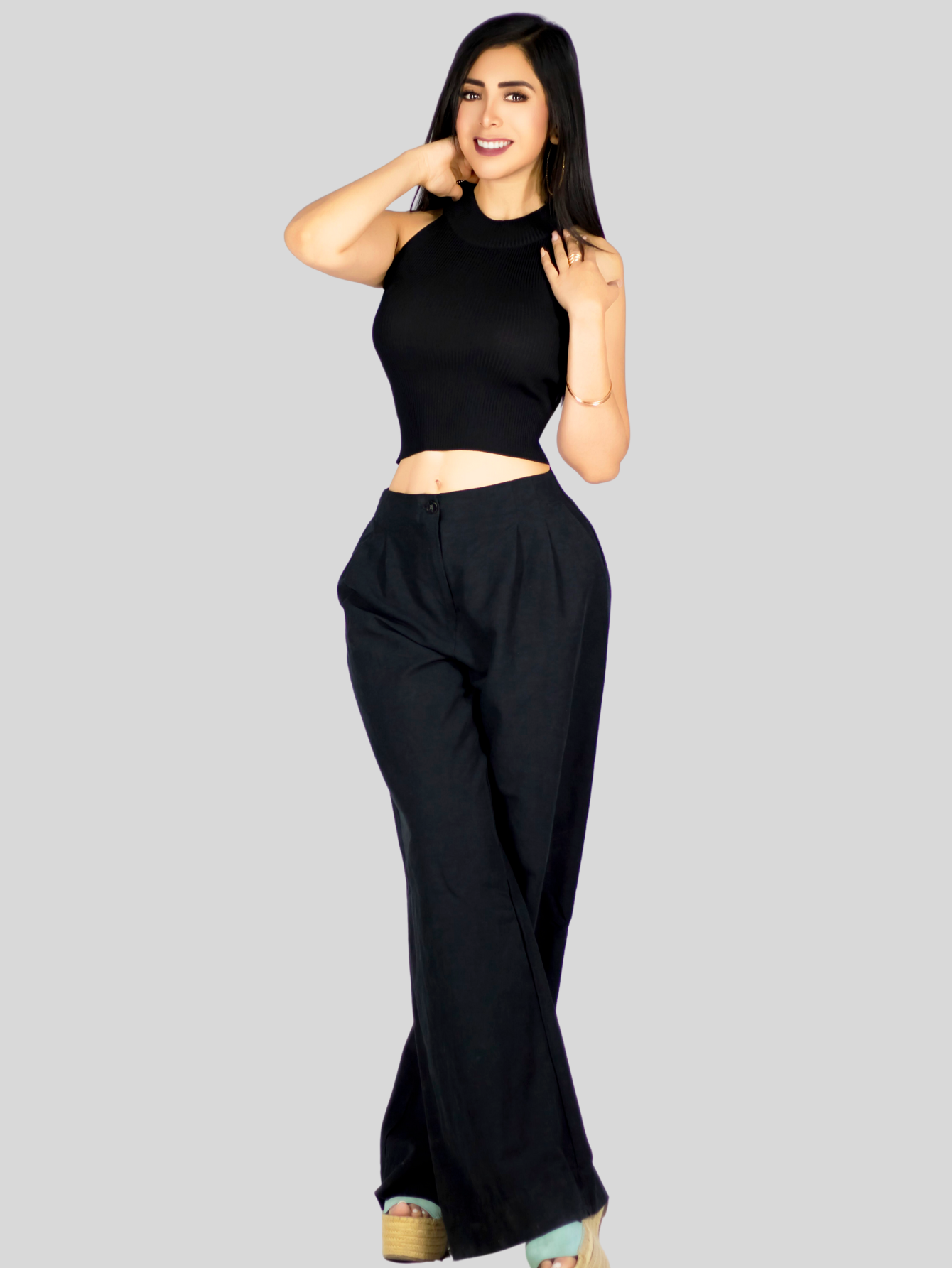 Foto 3 pulgar | Blusa Crop Cuello Halter Canale Bl-1035 Negro Diseño Elegante Y Comodidad