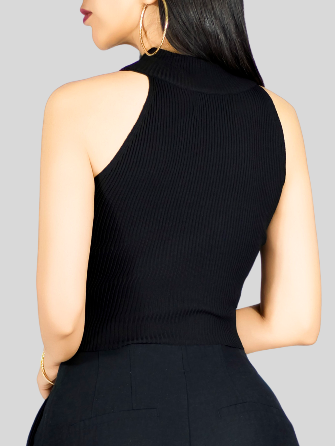 Foto 7 pulgar | Blusa Crop Cuello Halter Canale Bl-1035 Negro Diseño Elegante Y Comodidad