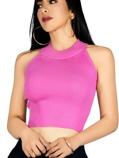 Foto 1 | Blusa Crop Cuello Halter Canale Bl-1035 Fucsia Diseño Elegante Y Comodidad