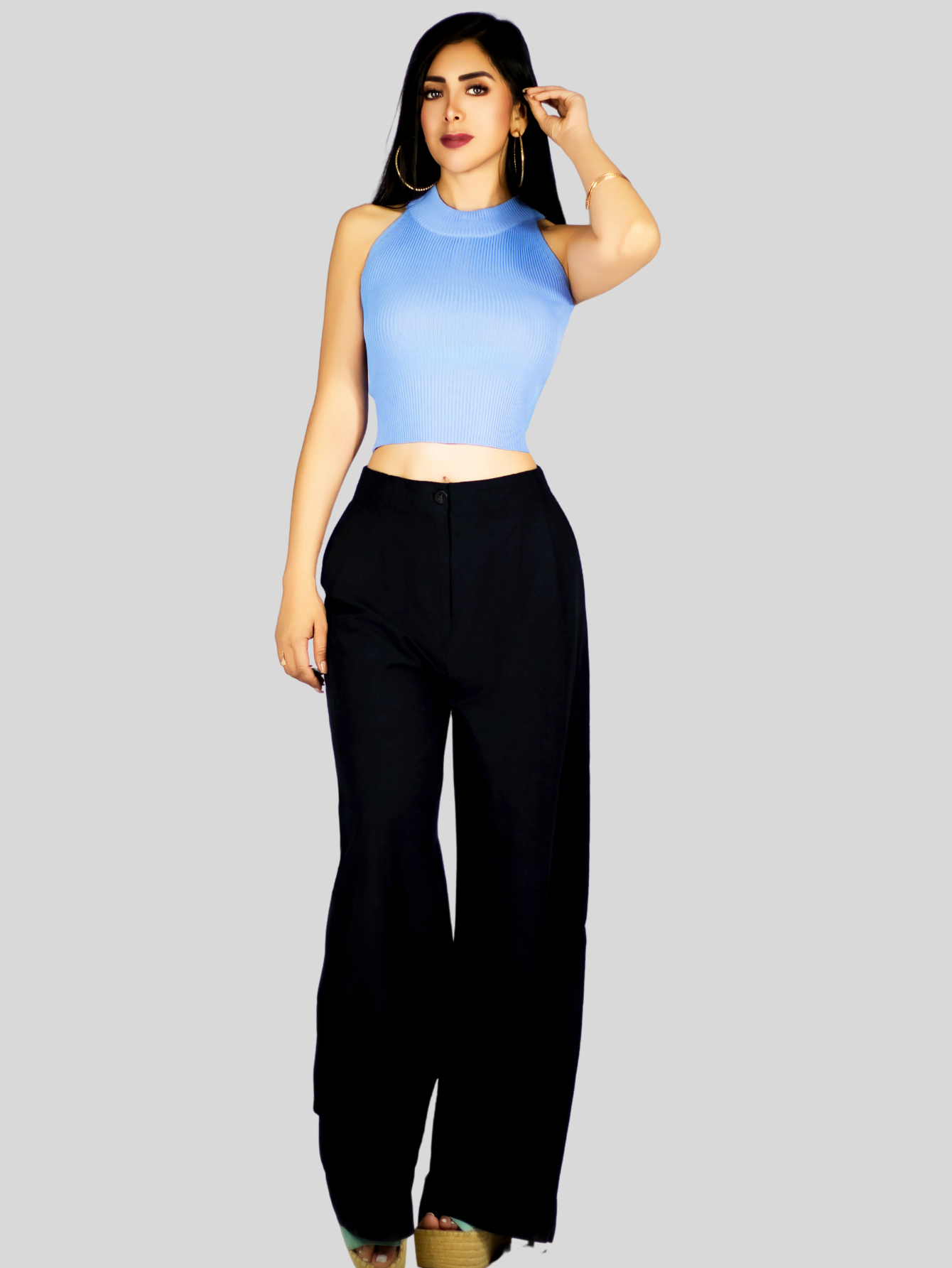 Foto 2 | Blusa Crop Cuello Halter Canale Bl-1035 Azul Claro Diseño Elegante Y Comodidad