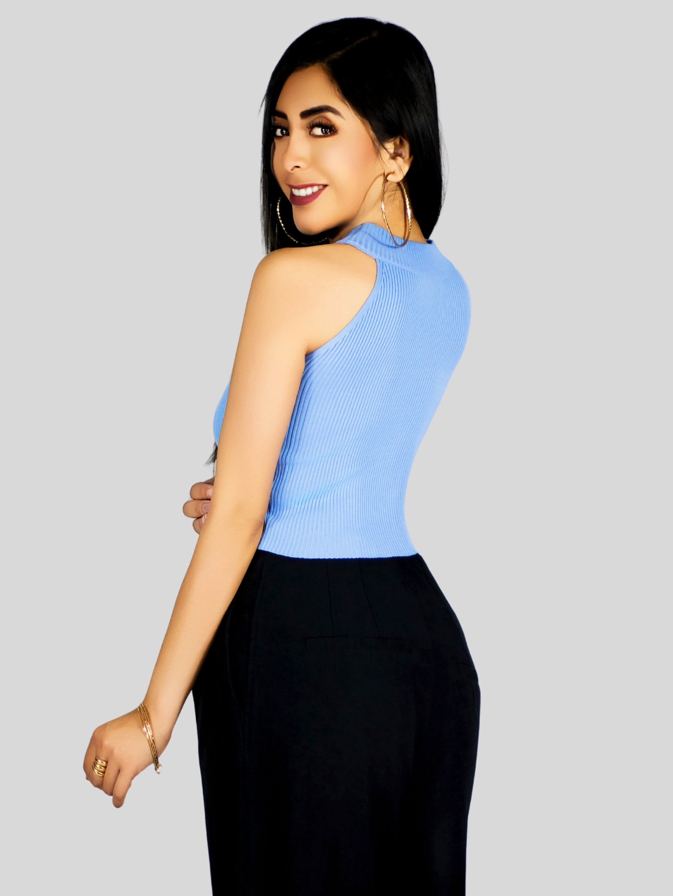 Foto 4 pulgar | Blusa Crop Cuello Halter Canale Bl-1035 Azul Claro Diseño Elegante Y Comodidad