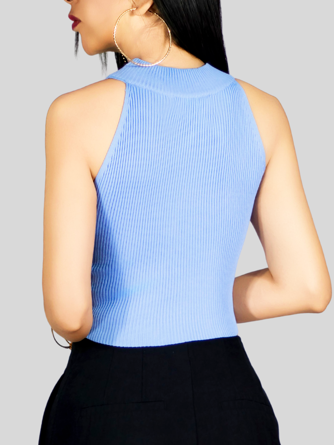 Foto 7 pulgar | Blusa Crop Cuello Halter Canale Bl-1035 Azul Claro Diseño Elegante Y Comodidad