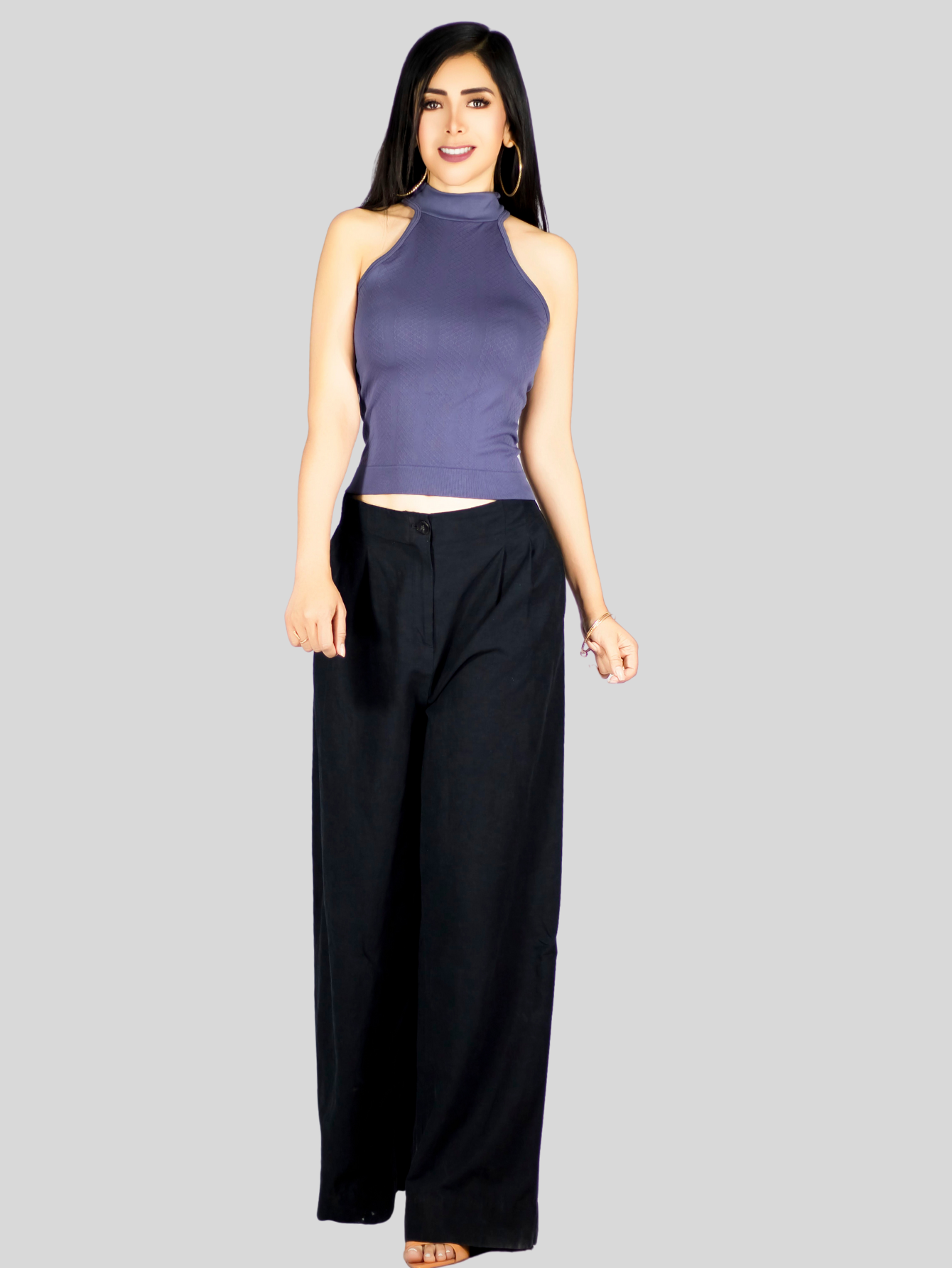 Foto 3 pulgar | Blusas Mujer Unitalla Texturizada Casual Bl-1029 Gris Elegante Crop Top