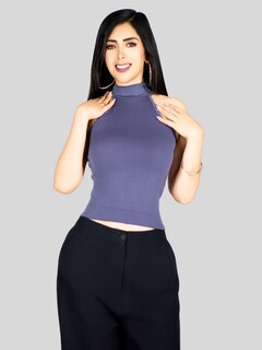 Foto 7 | Blusas Mujer Unitalla Texturizada Casual Bl-1029 Gris Elegante Crop Top