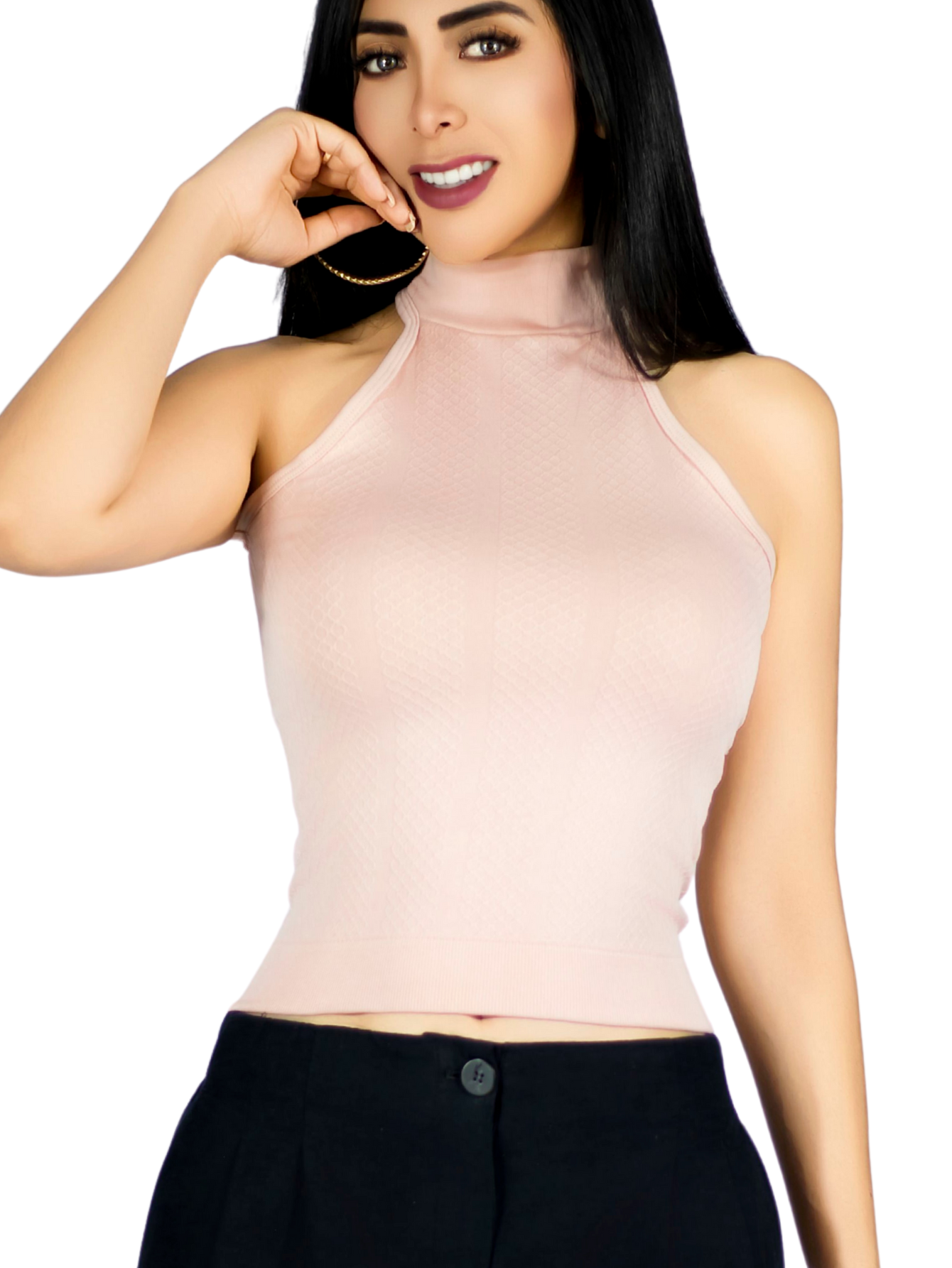 Foto 2 pulgar | Blusas Mujer Unitalla Texturizada Casual Bl-1029 Coral Elegante Crop Top