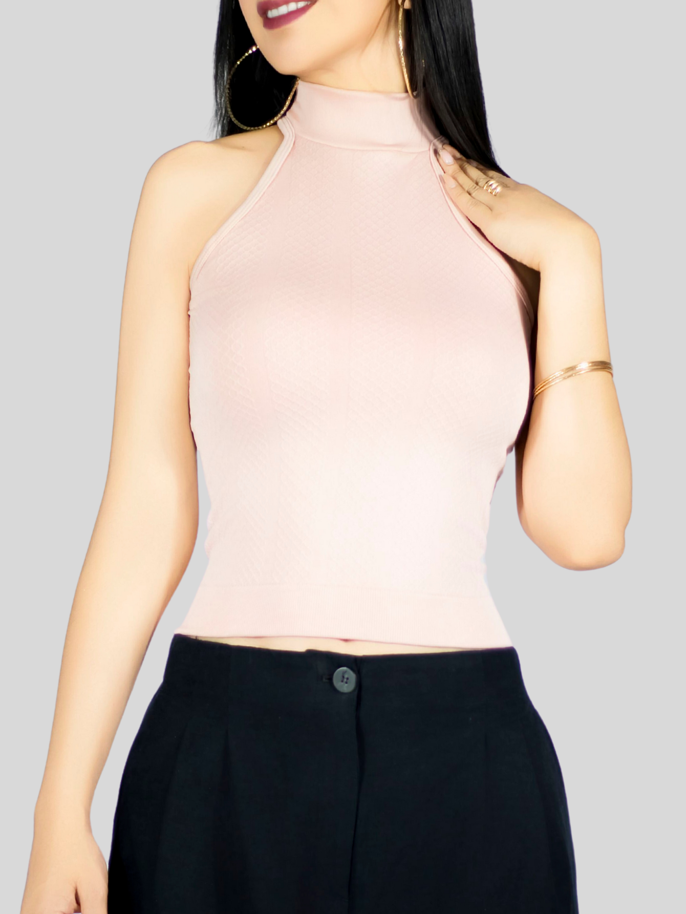 Foto 8 pulgar | Blusas Mujer Unitalla Texturizada Casual Bl-1029 Coral Elegante Crop Top