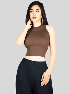 Foto 4 | Blusa Crop Cuello Halter Canale Bl-1035 Café Oscuro Diseño Elegante Y Comodidad