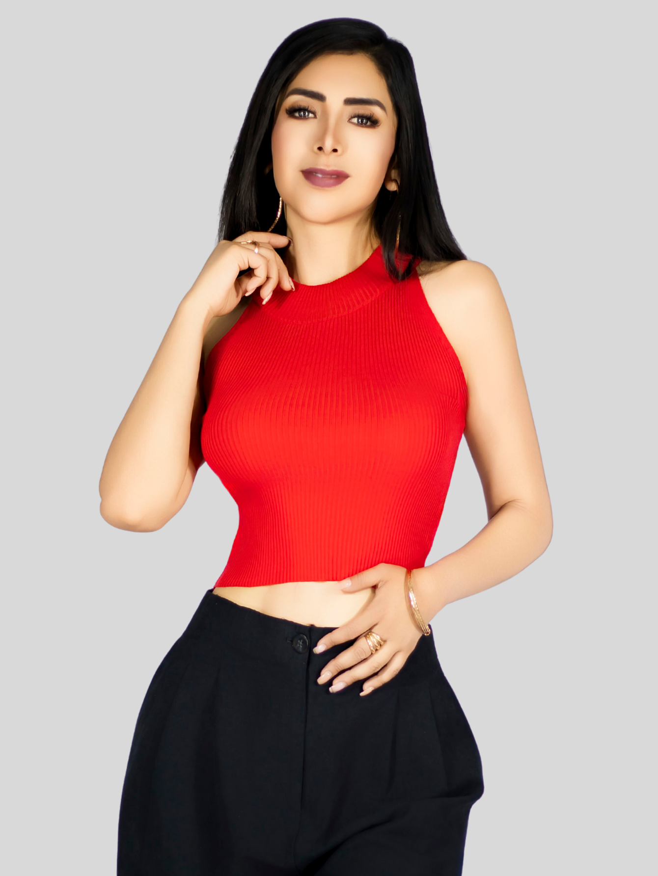 Foto 5 pulgar | Blusa Crop Cuello Halter Canale Bl-1035 Rojo Diseño Elegante Y Comodidad