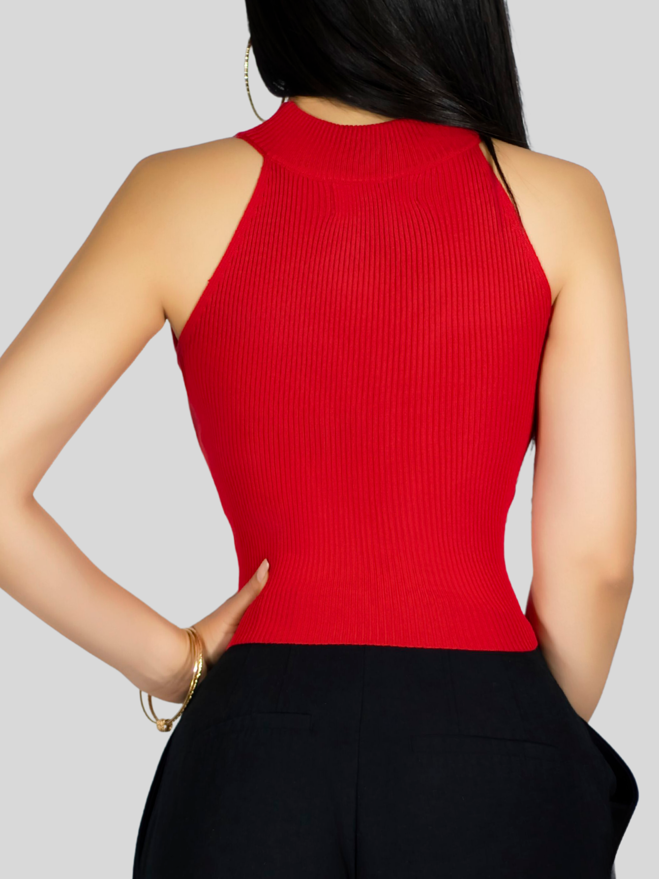 Foto 7 pulgar | Blusa Crop Cuello Halter Canale Bl-1035 Rojo Diseño Elegante Y Comodidad
