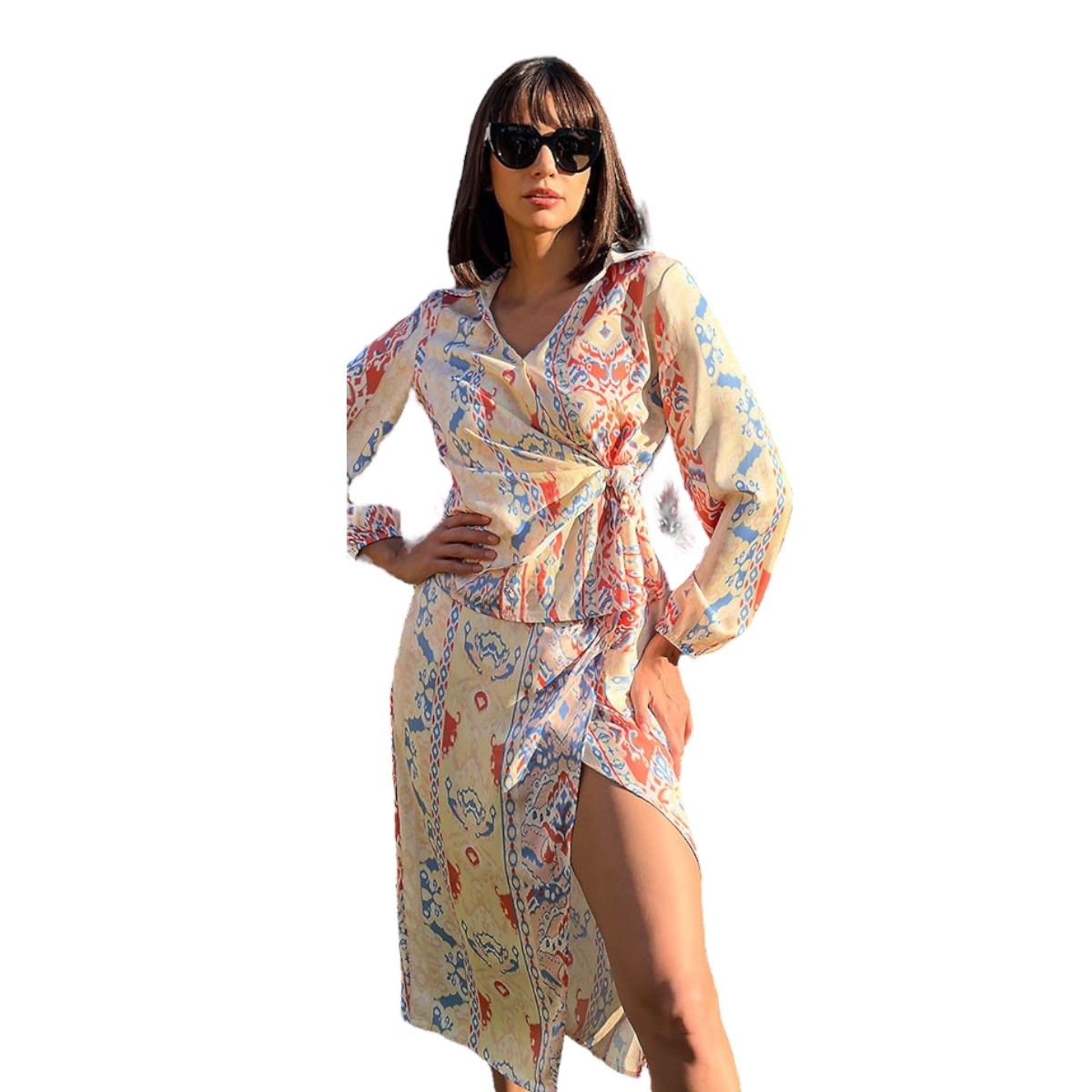 Foto 1 | Conjunto Falda Y Blusa Estampado Azul Rojo Mussi