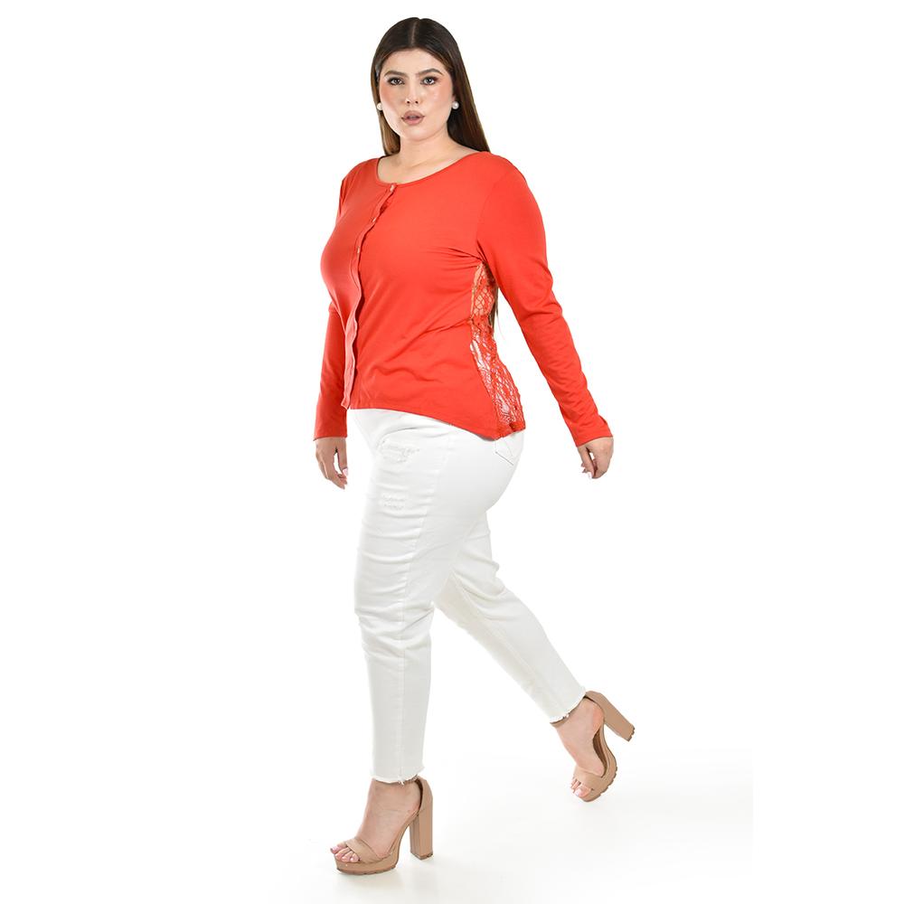 Foto 3 pulgar | Blusa de Encaje Roman Fashion Naranja para Mujer