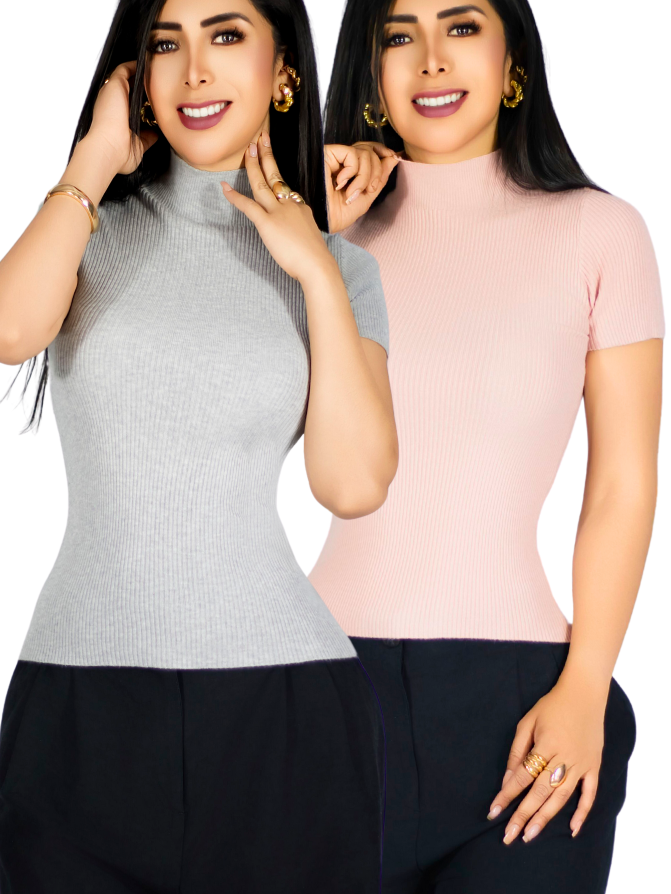 Foto 2 pulgar | Set De 2 Blusas De Mujer Stretch Casual Bl-1034-px2 Variedad De Colores Elegante Manga Corta