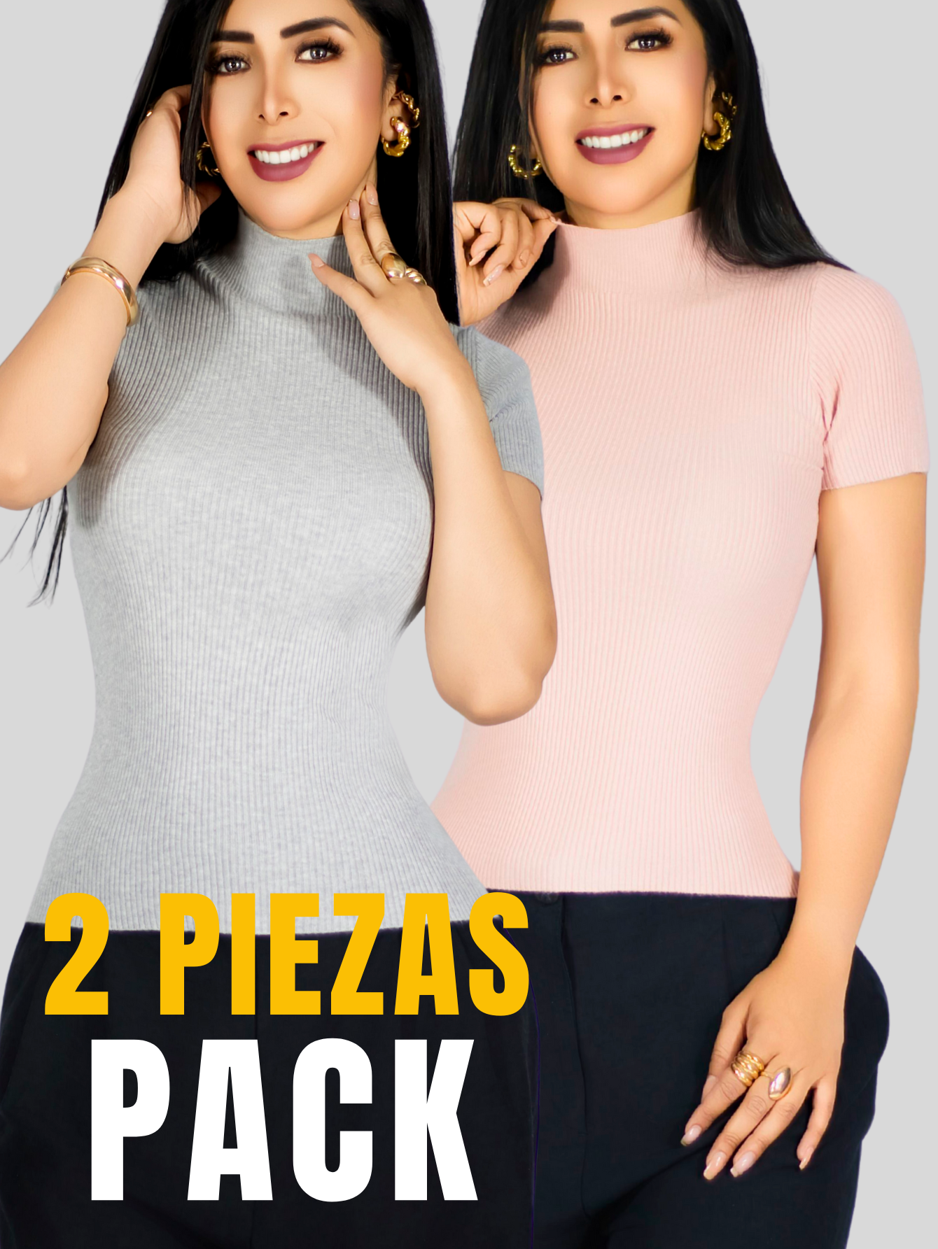 Foto 6 pulgar | Set De 2 Blusas De Mujer Stretch Casual Bl-1034-px2 Variedad De Colores Elegante Manga Corta