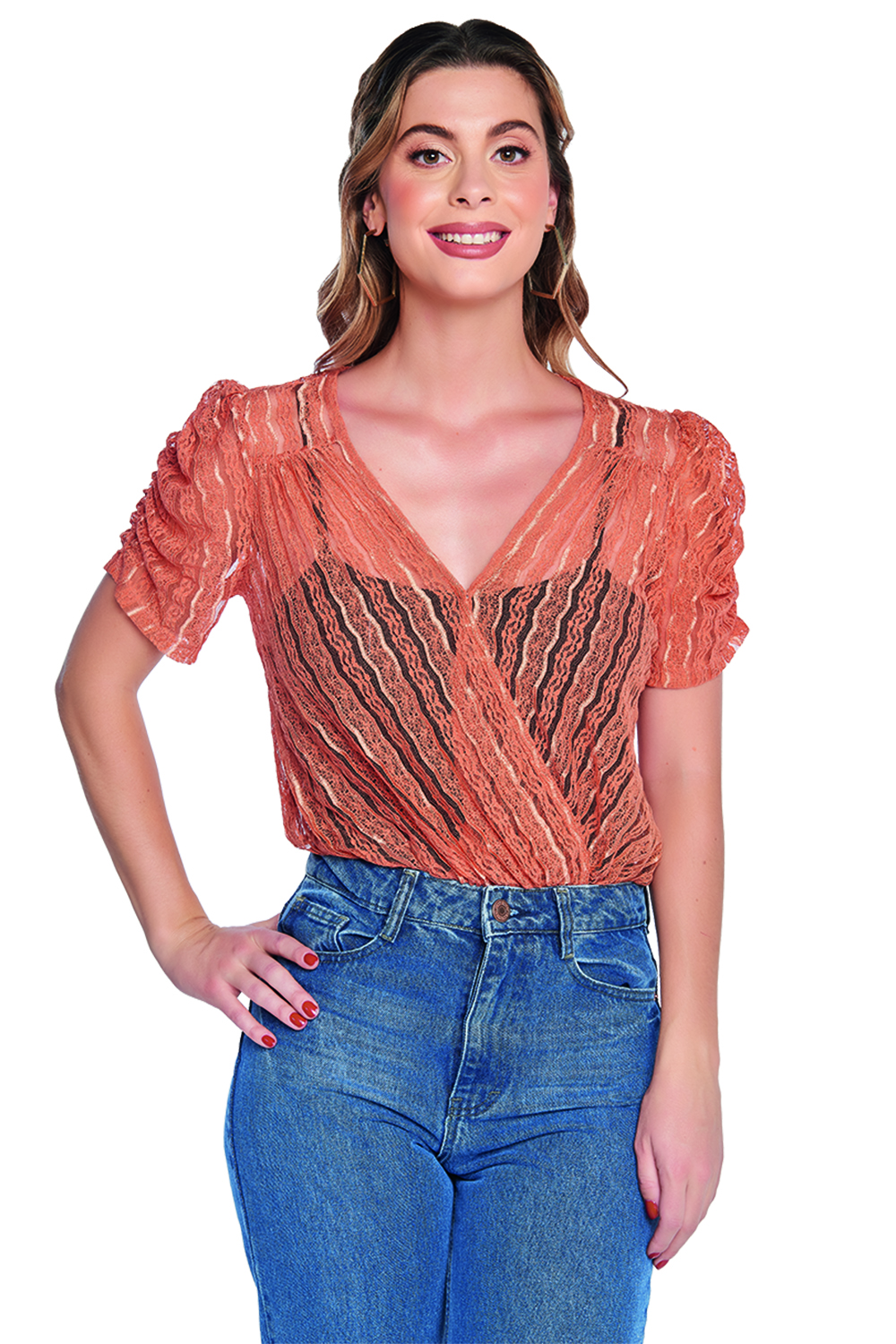 Body Devendi Encaje color Naranja para Dama
