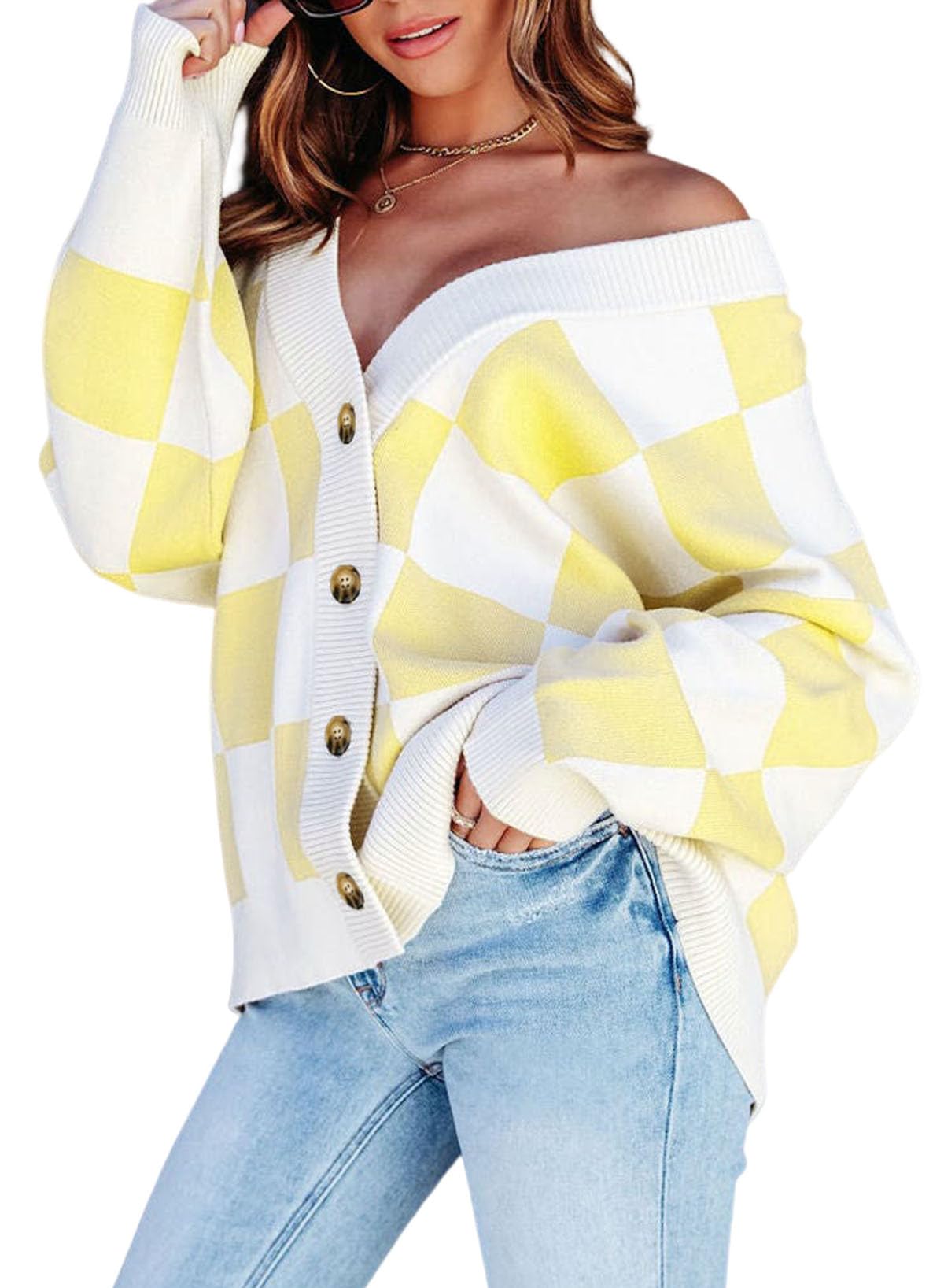 Foto 1 | Suéter Tipo Cárdigan Dokotoo 2024, Invierno, Cuello En V, A Cuadros Para Mujer - Venta Internacional.
