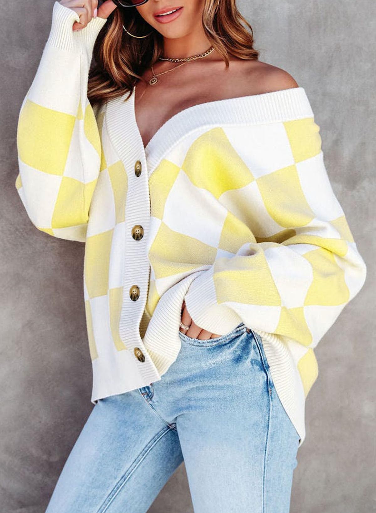Foto 2 | Suéter Tipo Cárdigan Dokotoo 2024, Invierno, Cuello En V, A Cuadros Para Mujer - Venta Internacional.