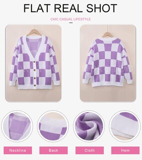 Foto 5 | Jersey Tipo Cárdigan Dokotoo Fashion Con Cuello En V A Cuadros Para Mujer - Venta Internacional.