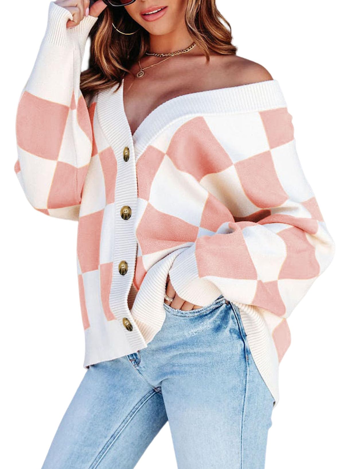 Foto 1 | Suéter Tipo Cárdigan Dokotoo 2024 Con Cuello En V A Cuadros De Punto Trenzado Para Mujer - Venta Internacional.