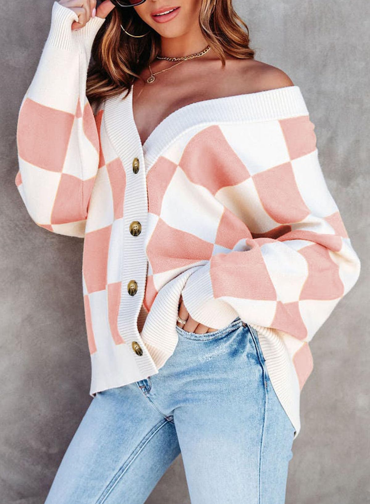 Foto 7 | Suéter Tipo Cárdigan Dokotoo 2024 Con Cuello En V A Cuadros De Punto Trenzado Para Mujer - Venta Internacional.