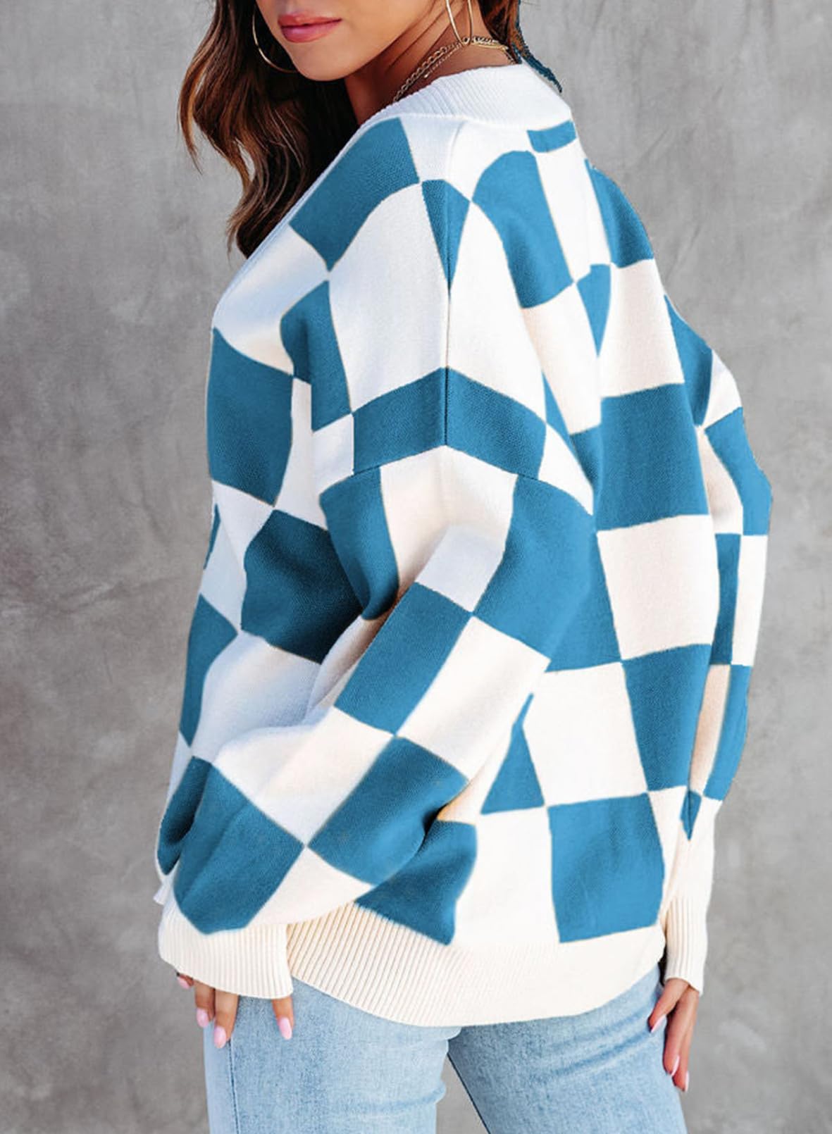 Foto 3 | Jersey Tipo Cárdigan Dokotoo Con Cuello En V Y Botones, Manga Larga, Azul M - Venta Internacional.