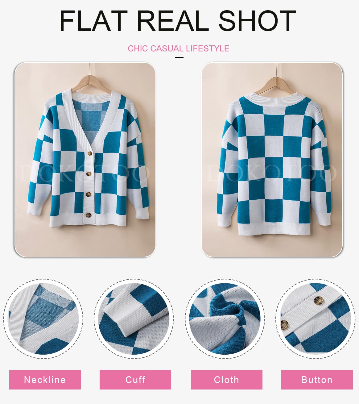 Foto 5 | Jersey Tipo Cárdigan Dokotoo Con Cuello En V Y Botones, Manga Larga, Azul M - Venta Internacional.