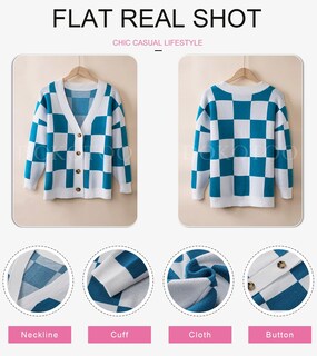 Foto 5 | Jersey Tipo Cárdigan Dokotoo Con Cuello En V Y Botones, Manga Larga, Azul M - Venta Internacional.