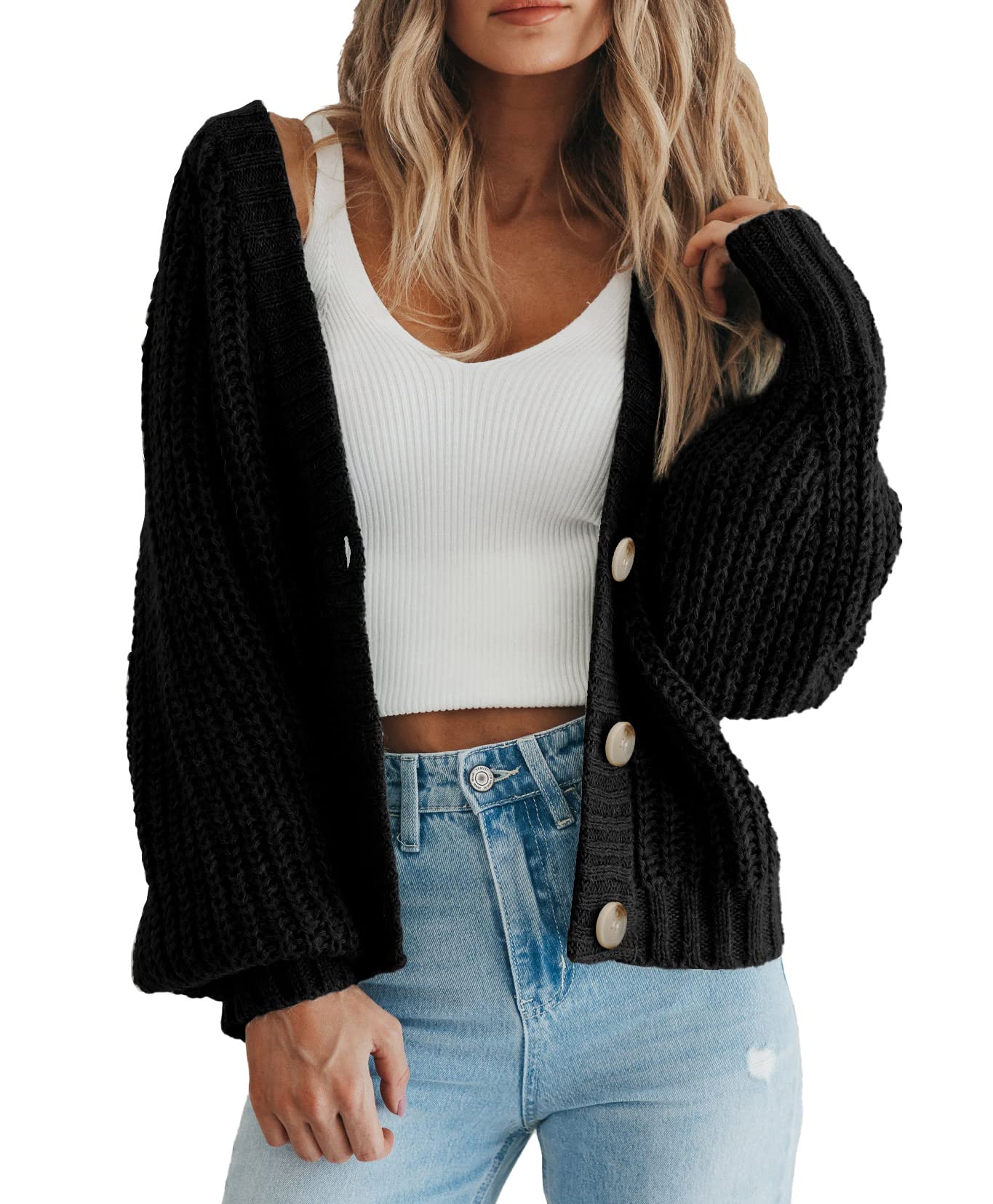 Foto 2 pulgar | Jersey Tipo Cárdigan Prettygarden Para Mujer Con Cuello En V Y Botones, Color Negro - Venta Internacional.