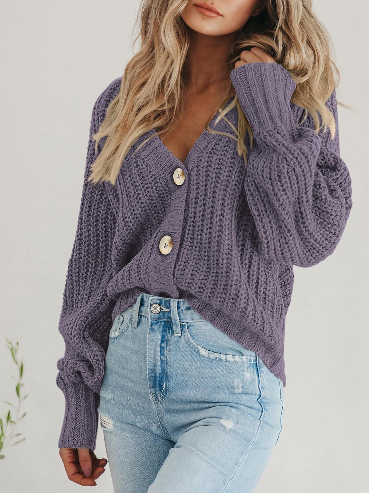Foto 3 | Jersey Tipo Cárdigan Prettygarden Para Mujer, De Punto Grueso, Gris Y Morado - Venta Internacional.