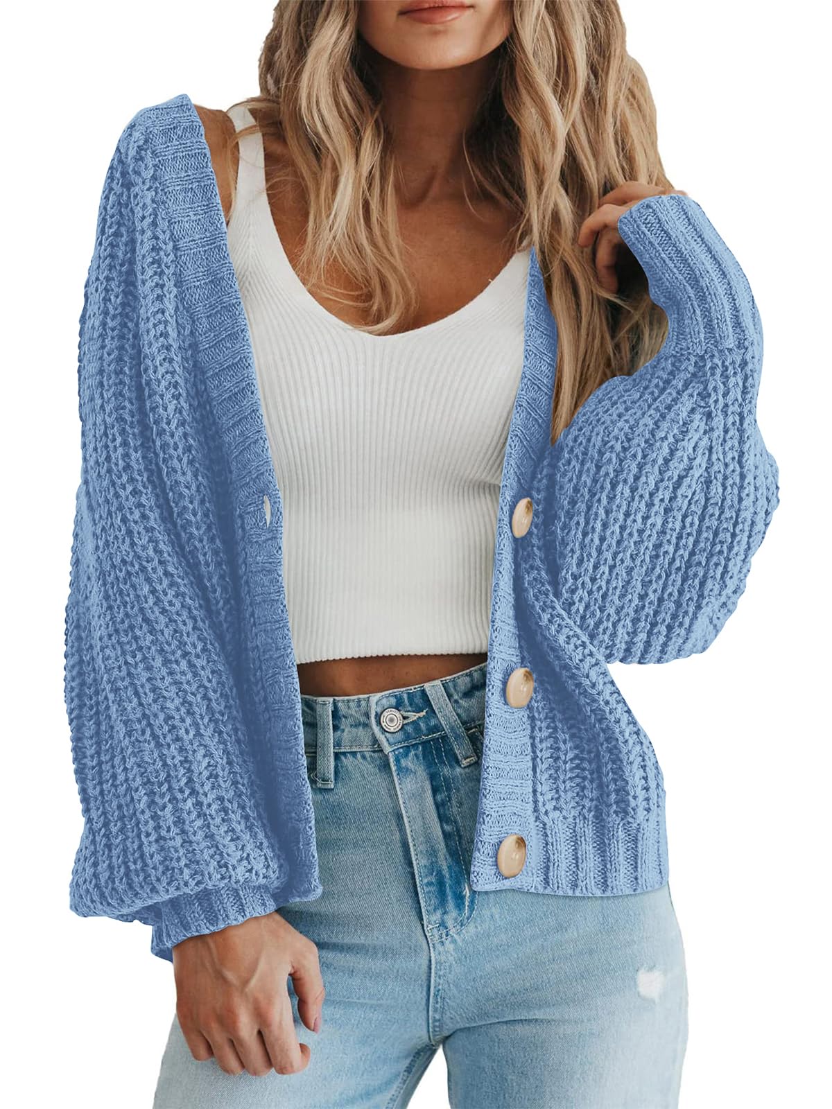 Jersey Tipo Cárdigan Prettygarden De Manga Larga Con Botones Para Mujer, Azul - Venta Internacional.