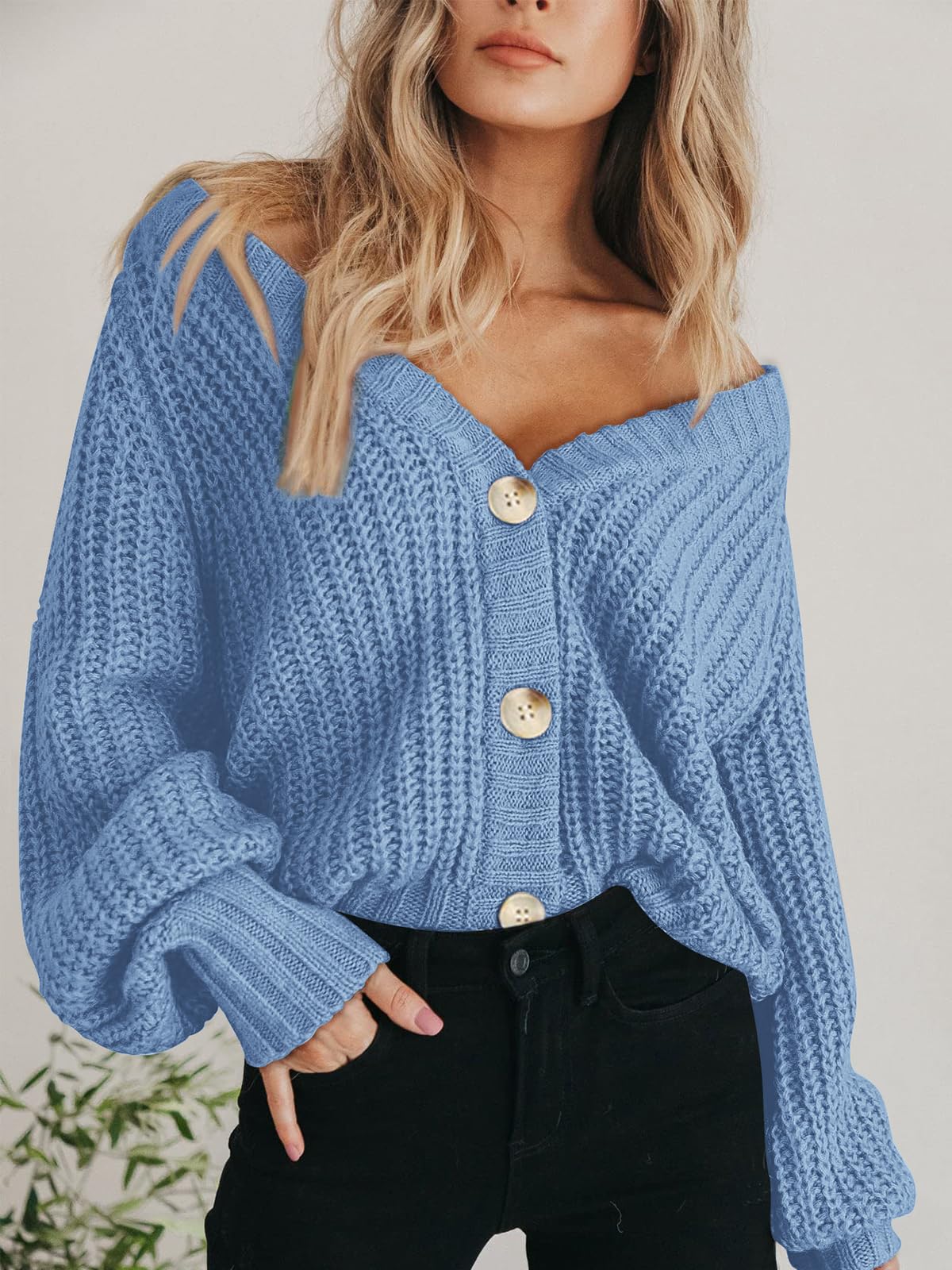 Foto 6 | Jersey Tipo Cárdigan Prettygarden De Manga Larga Con Botones Para Mujer, Azul - Venta Internacional.