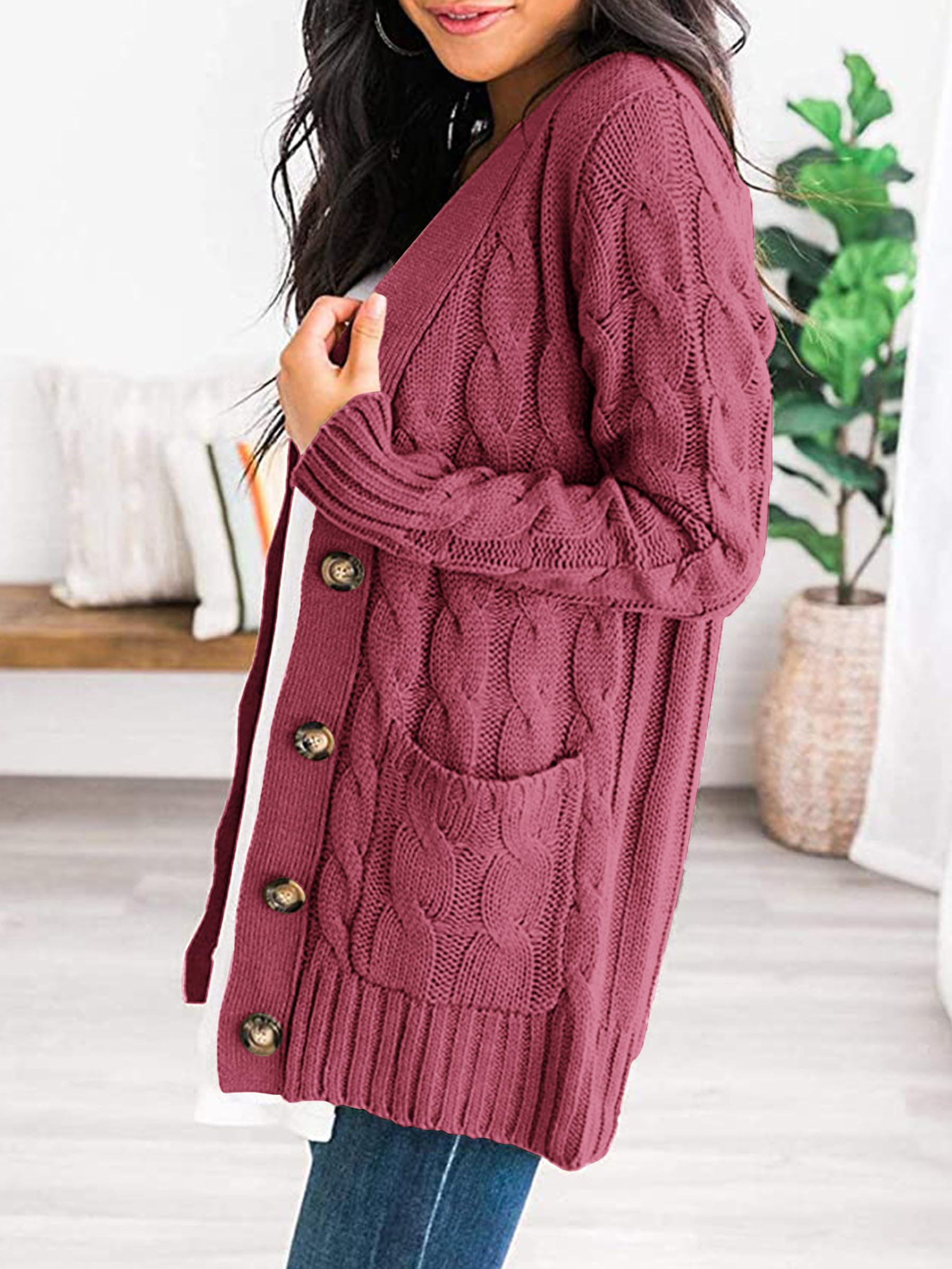 Foto 4 pulgar | Jersey Tipo Cárdigan Prettygarden Para Mujer, Tejido Trenzado, Color Bermellón S - Venta Internacional.