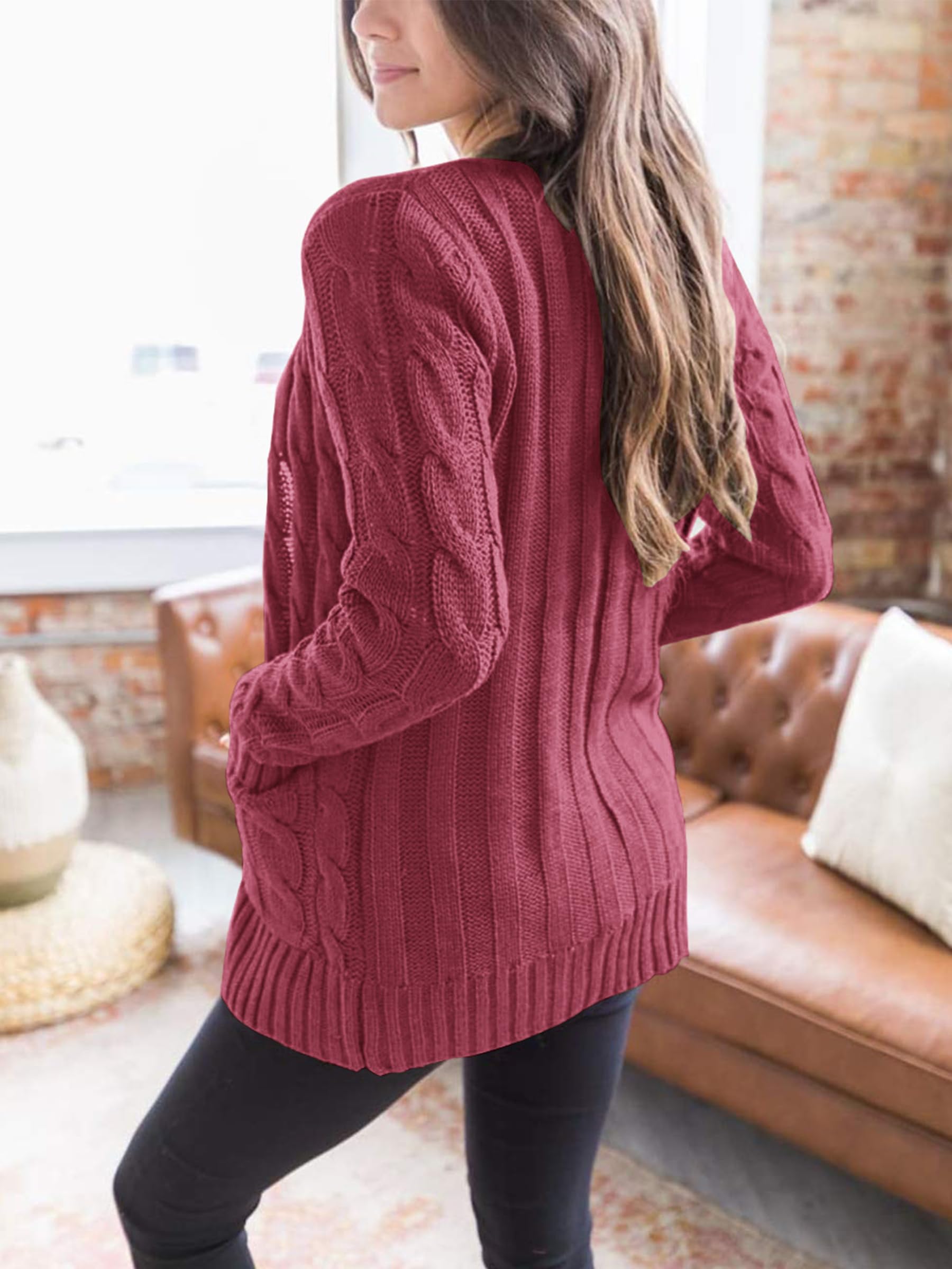 Foto 5 pulgar | Jersey Tipo Cárdigan Prettygarden Para Mujer, Tejido Trenzado, Color Bermellón S - Venta Internacional.