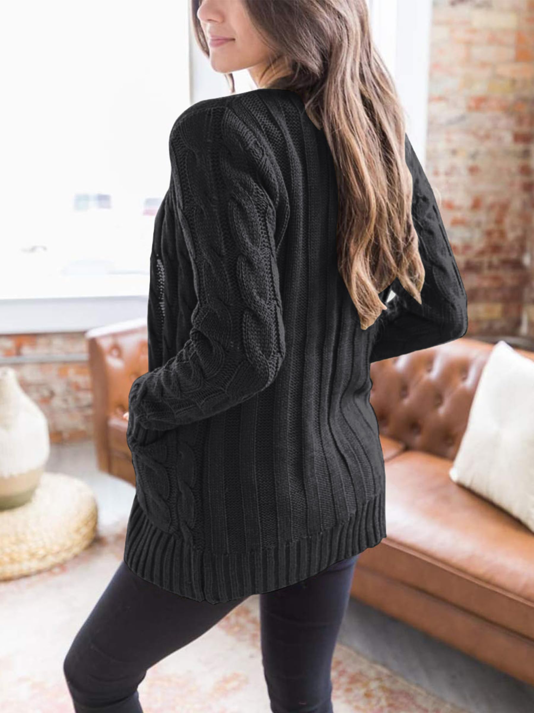 Foto 5 pulgar | Jersey Tipo Cárdigan Prettygarden Para Mujer, Tejido Trenzado, Gris Oscuro, Xl - Venta Internacional.
