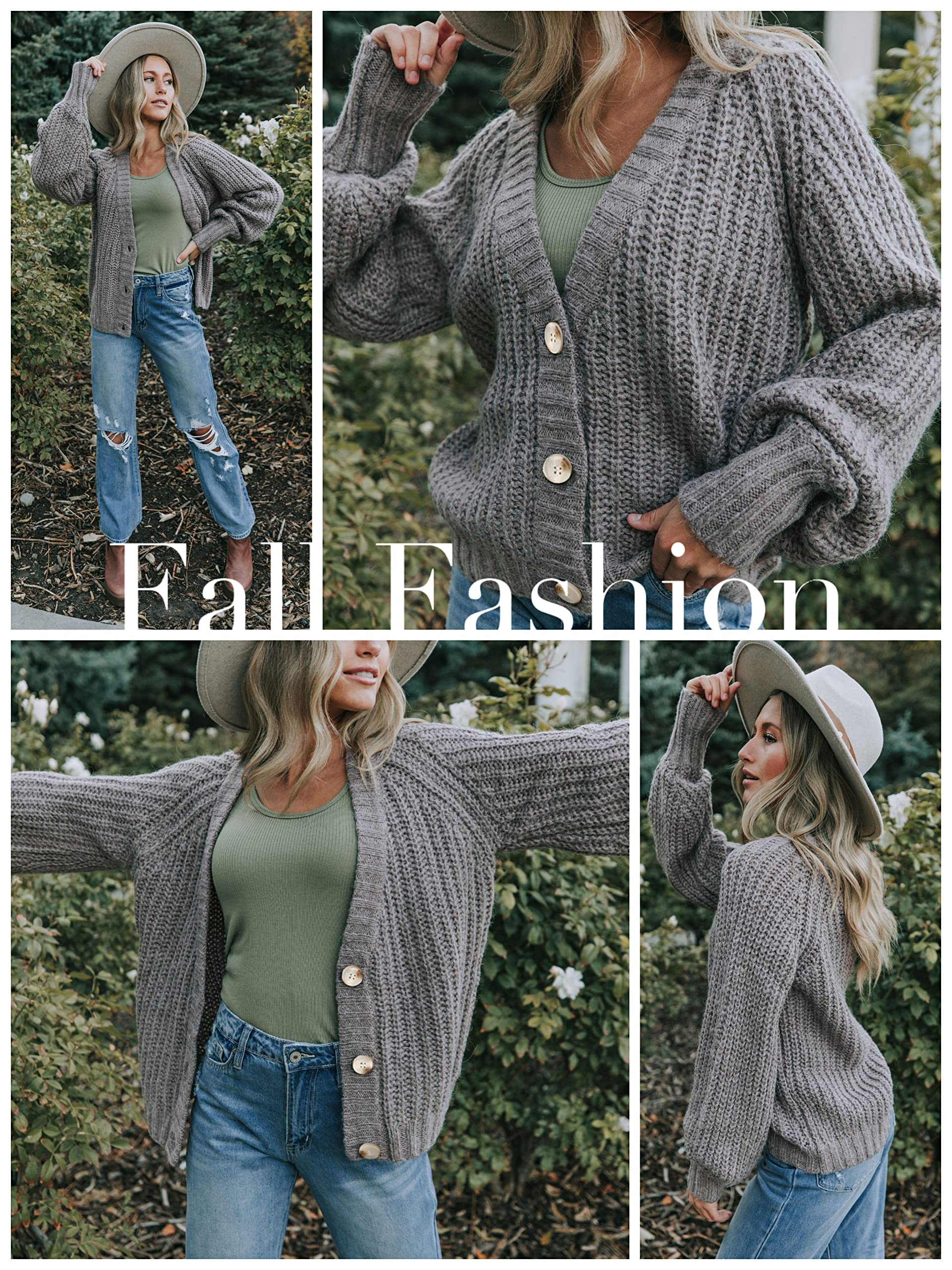Foto 5 | Jersey Tipo Cárdigan Prettygarden Para Mujer, Cuello En V, Con Botones, Gris, Talla M - Venta Internacional.