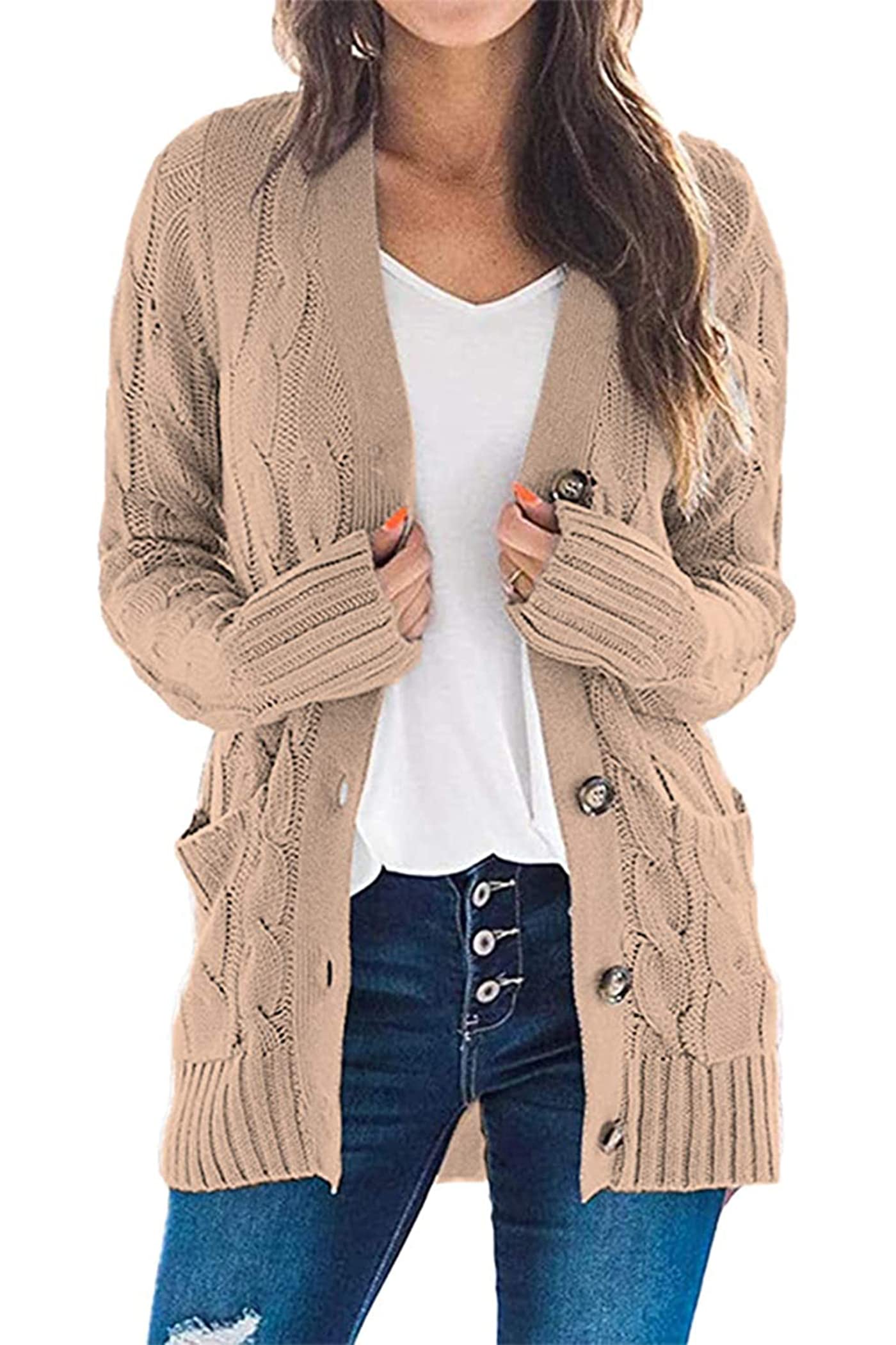 Foto 2 pulgar | Jersey Tipo Cárdigan Prettygarden Para Mujer, Tejido Trenzado, Talla M - Venta Internacional.