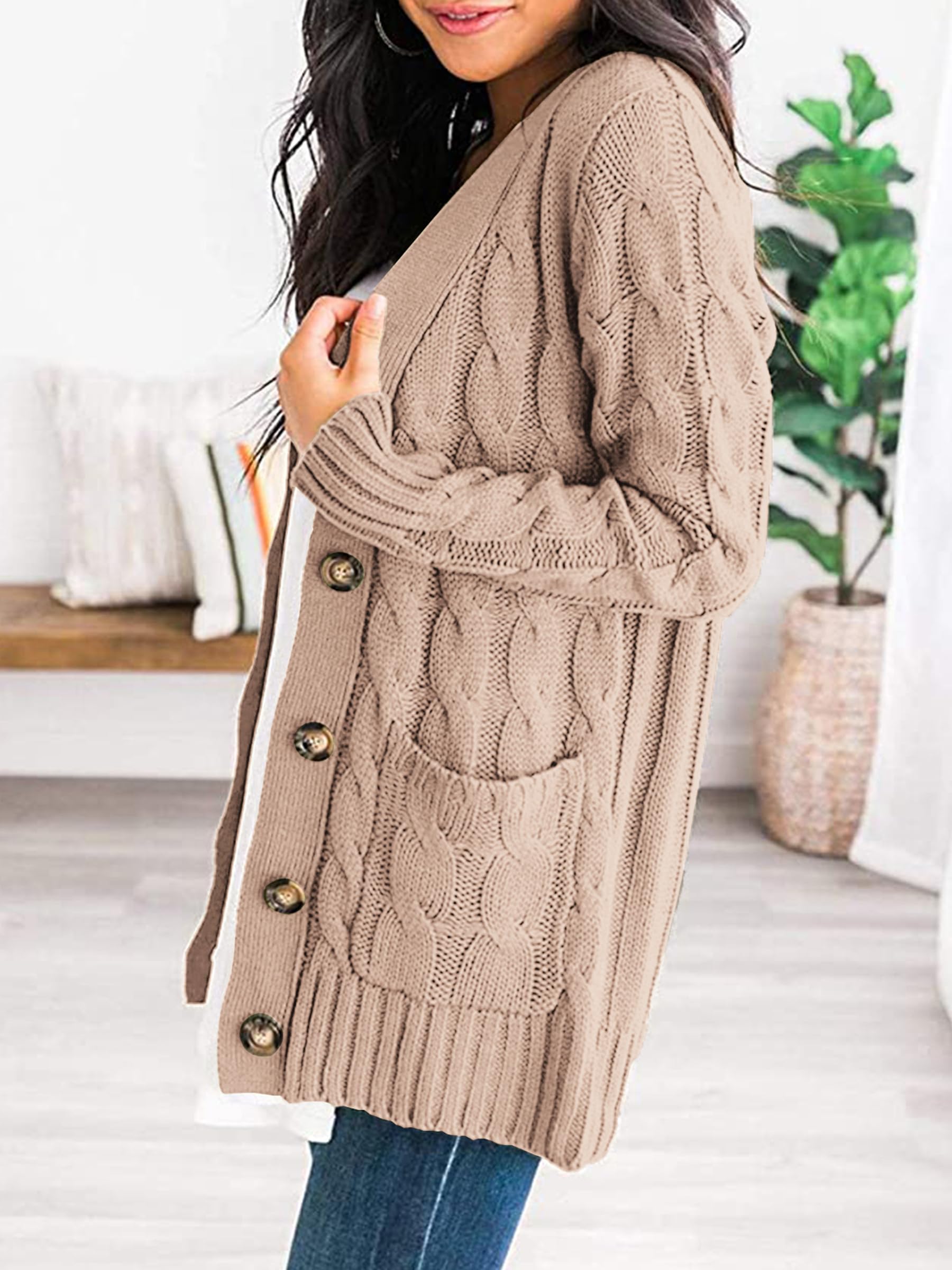 Foto 2 | Jersey Tipo Cárdigan Prettygarden Para Mujer, Tejido Trenzado, Talla M - Venta Internacional.