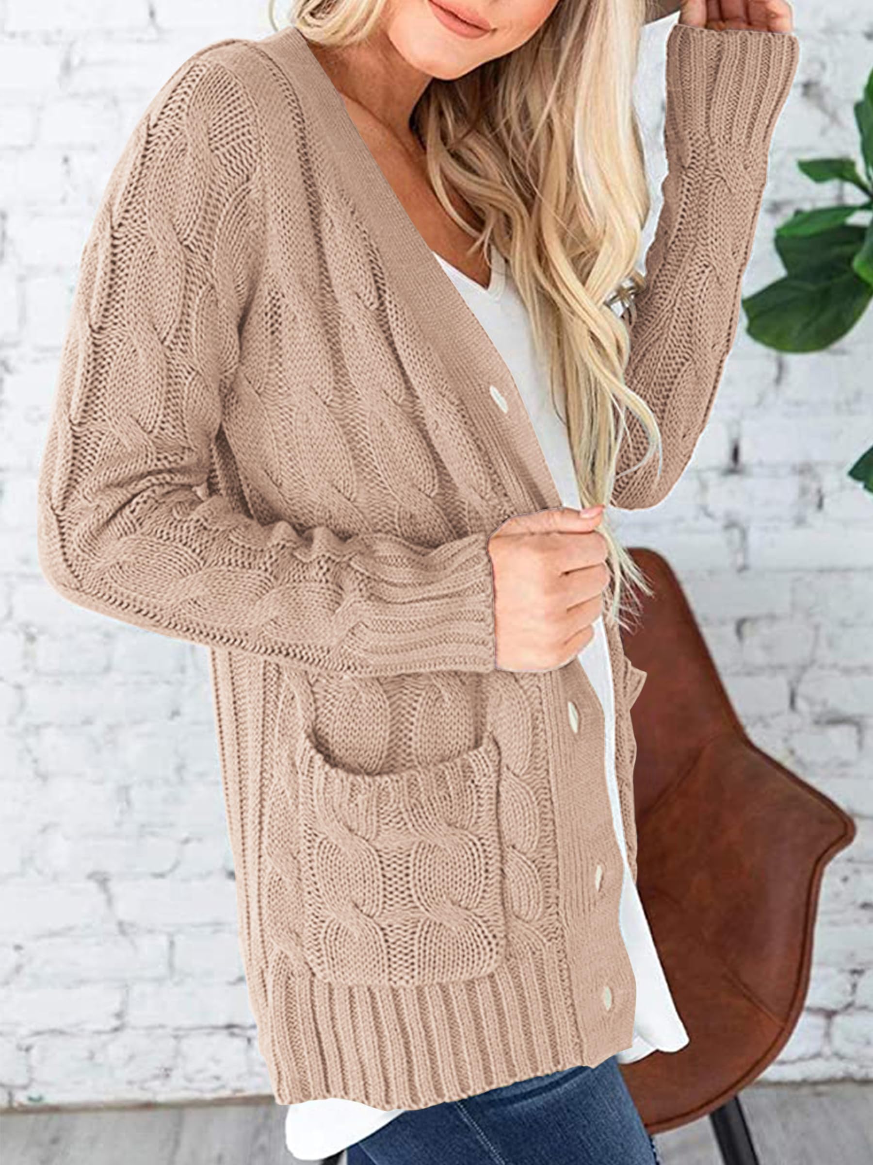 Foto 4 pulgar | Jersey Tipo Cárdigan Prettygarden Para Mujer, Tejido Trenzado, Talla M - Venta Internacional.