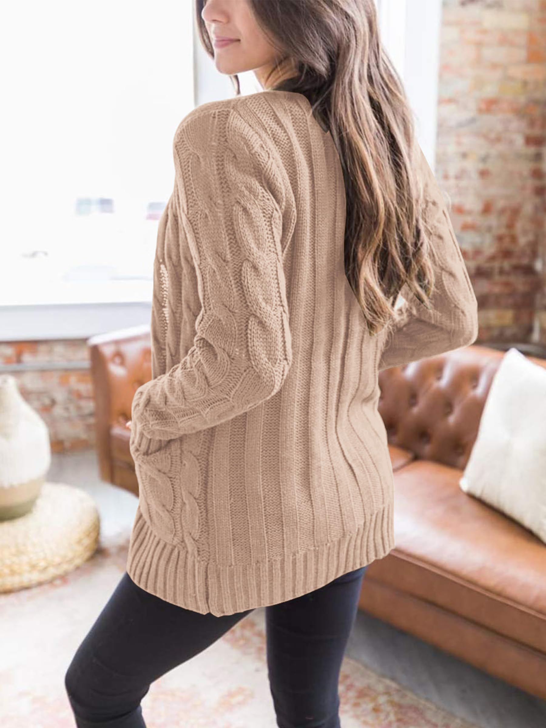 Foto 4 | Jersey Tipo Cárdigan Prettygarden Para Mujer, Tejido Trenzado, Talla M - Venta Internacional.