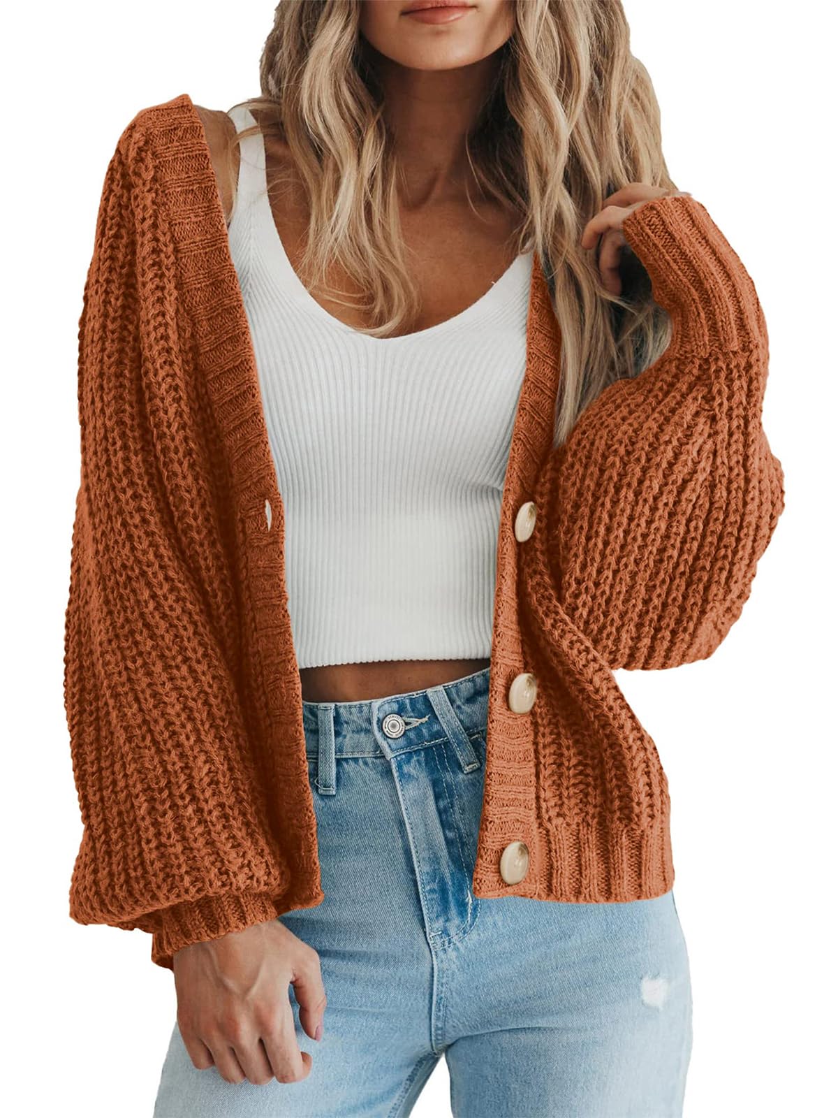 Foto 1 | Jersey Tipo Cárdigan Prettygarden Para Mujer, Manga Larga, Rojo Y Marrón - Venta Internacional.