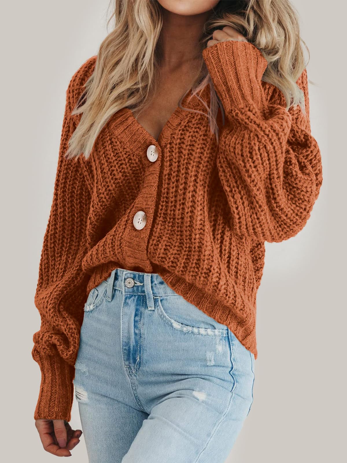Foto 4 pulgar | Jersey Tipo Cárdigan Prettygarden Para Mujer, Manga Larga, Rojo Y Marrón - Venta Internacional.