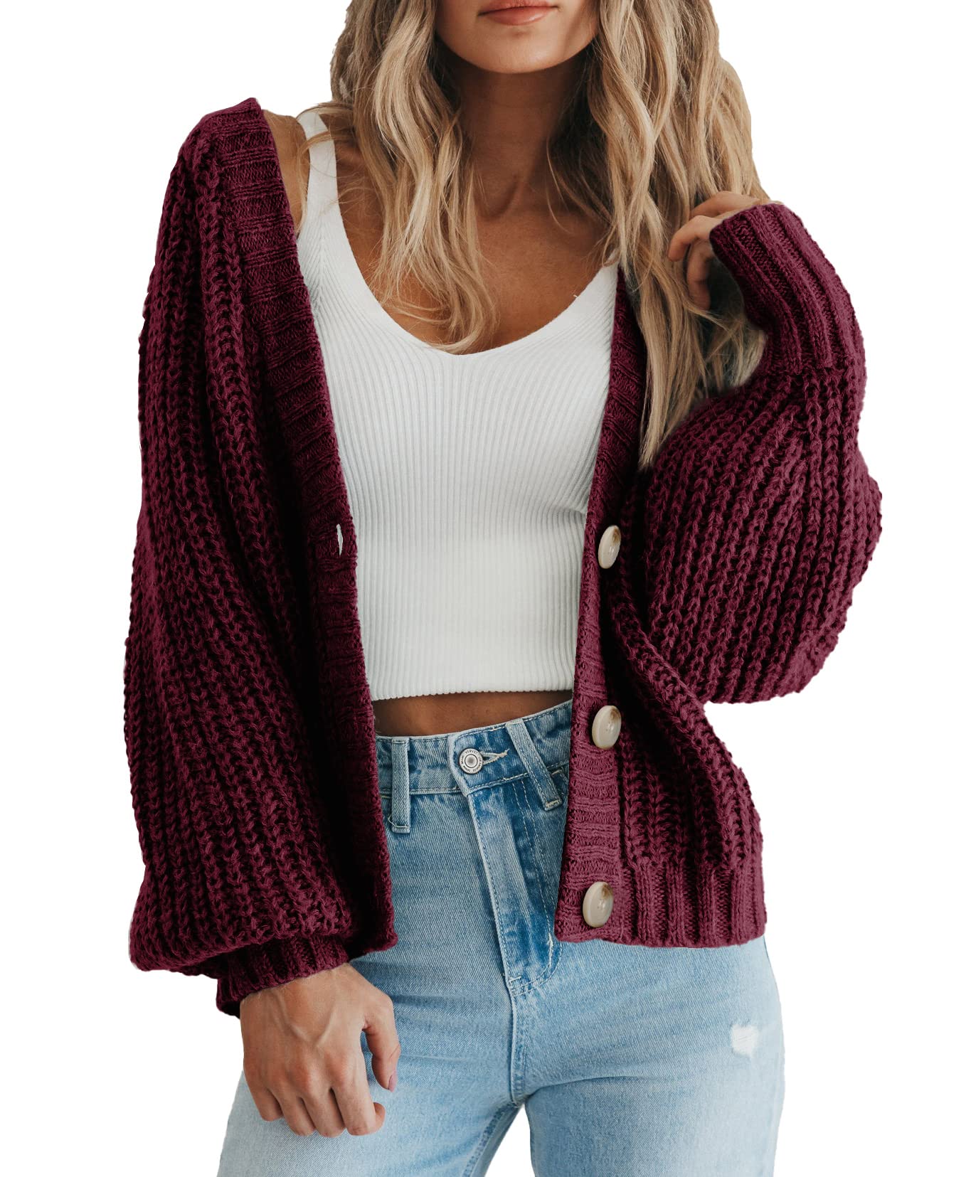 Cárdigan Prettygarden De Punto De Manga Larga Para Mujer, Color Rojo Vino - Venta Internacional.