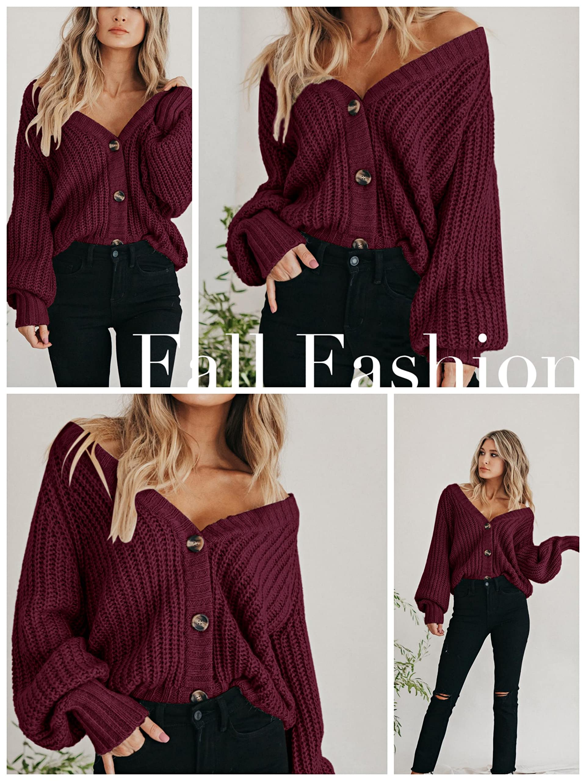 Foto 4 | Cárdigan Prettygarden De Punto De Manga Larga Para Mujer, Color Rojo Vino - Venta Internacional.